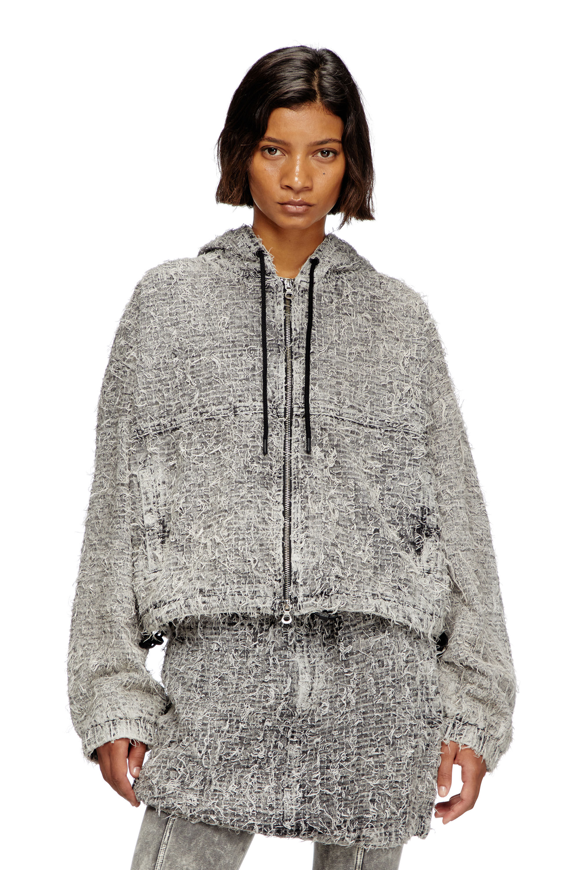 Diesel - DE-FLOW-S1, Damen Jacke mit Kapuze aus Bouclé-Denim in Grau - 3