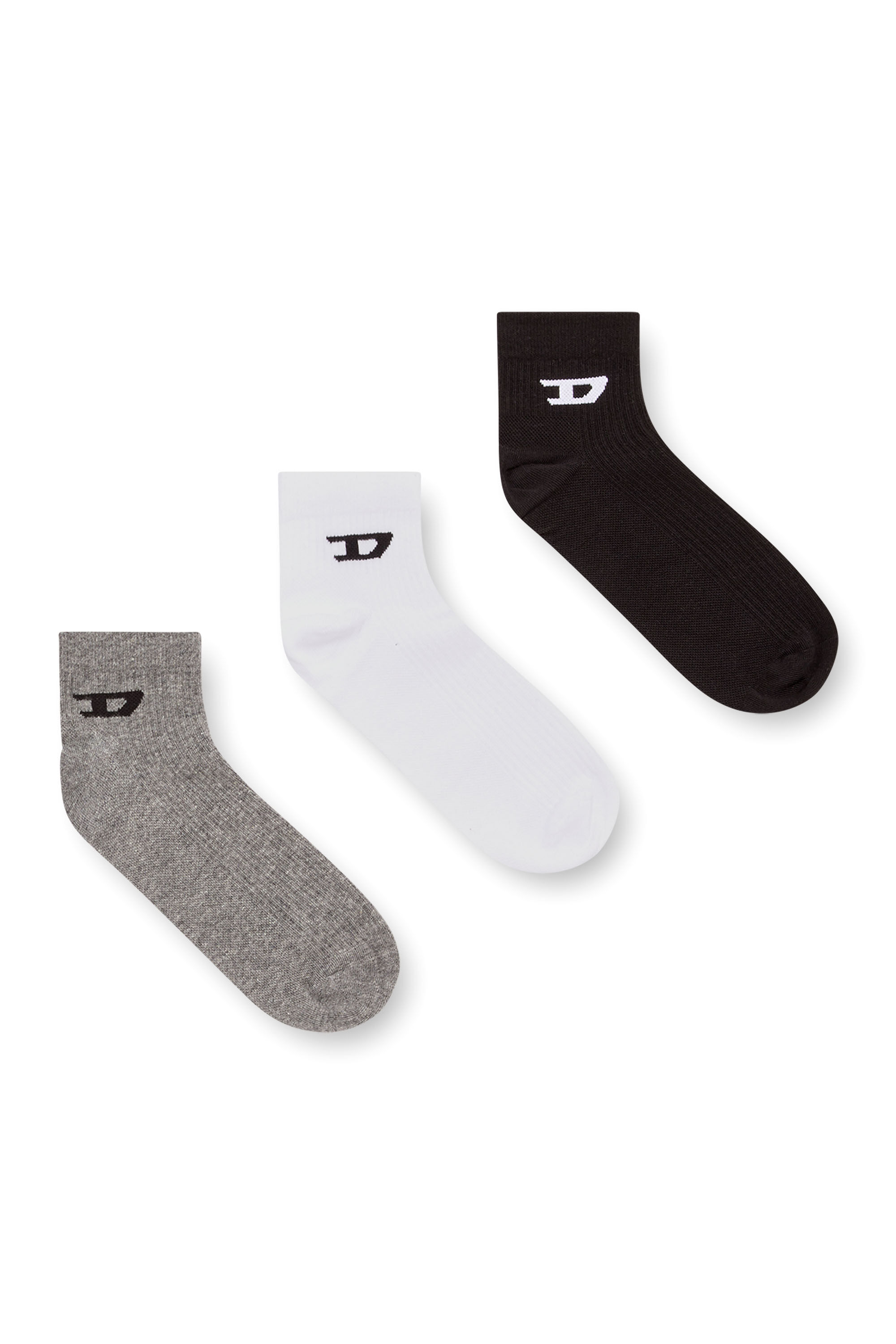 Diesel - SKM-D-ANKLE -9, Herren Fersensocken im Dreierpack mit D-Logo in Grau/Schwarz - 1