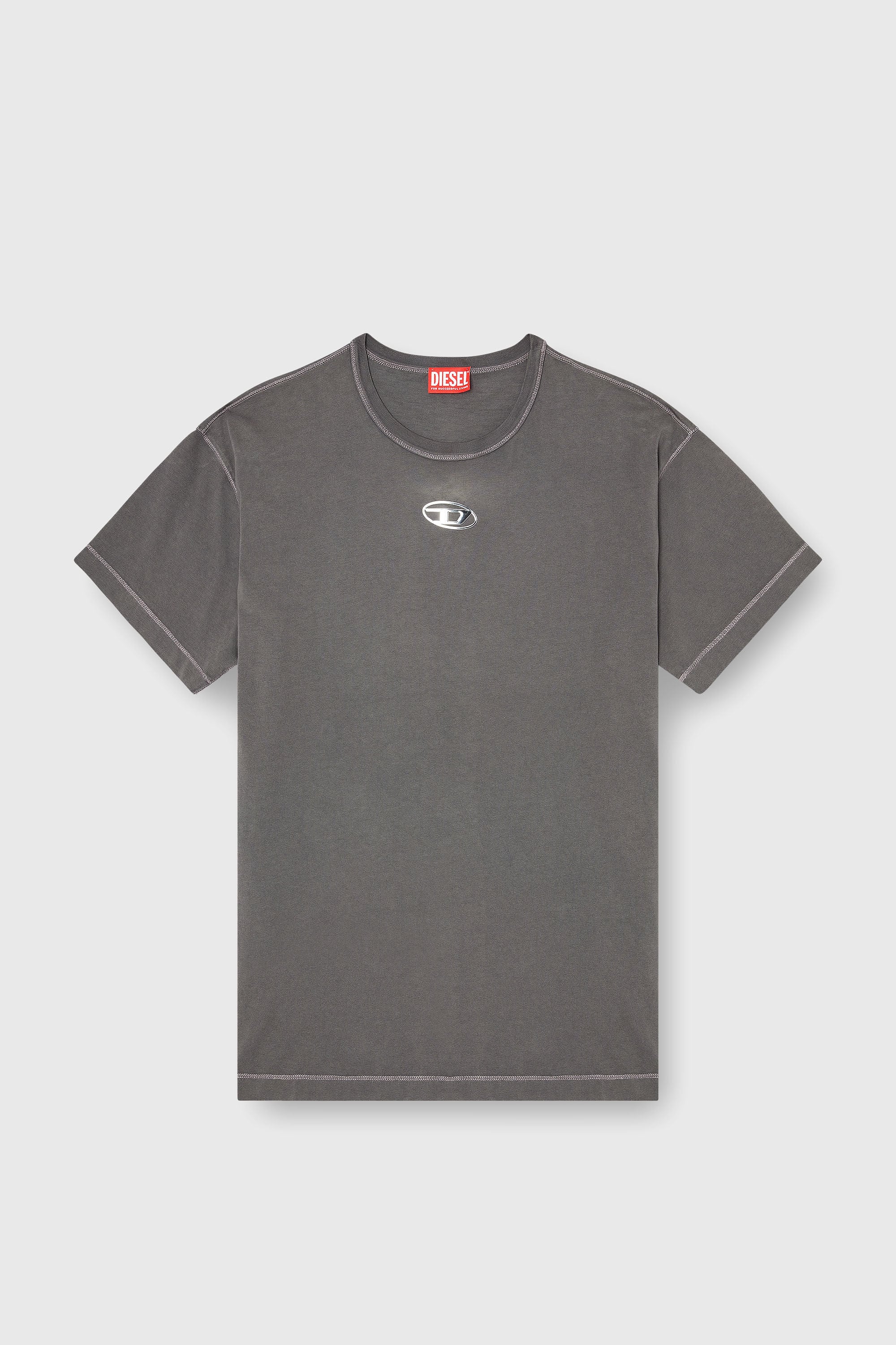 Diesel - T-NORM-IOD, Herren Leichtes Baumwoll-T-Shirt mit metallischem ovalem D-Logo in Grau - 2