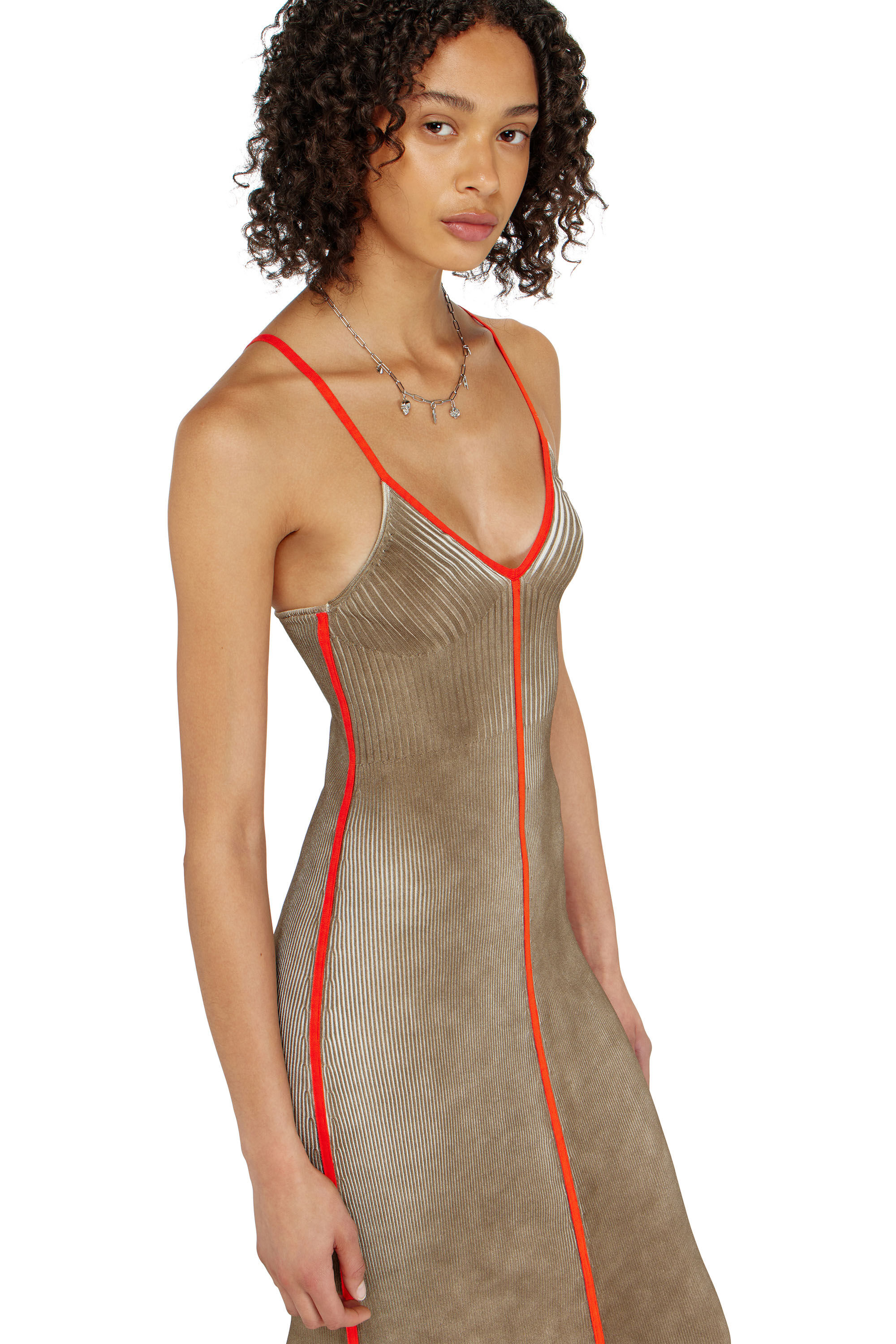 Diesel - M-SARMELA, Damen Rippenstrick-Midikleid mit kontrastierenden B&auml;ndern in null - 5