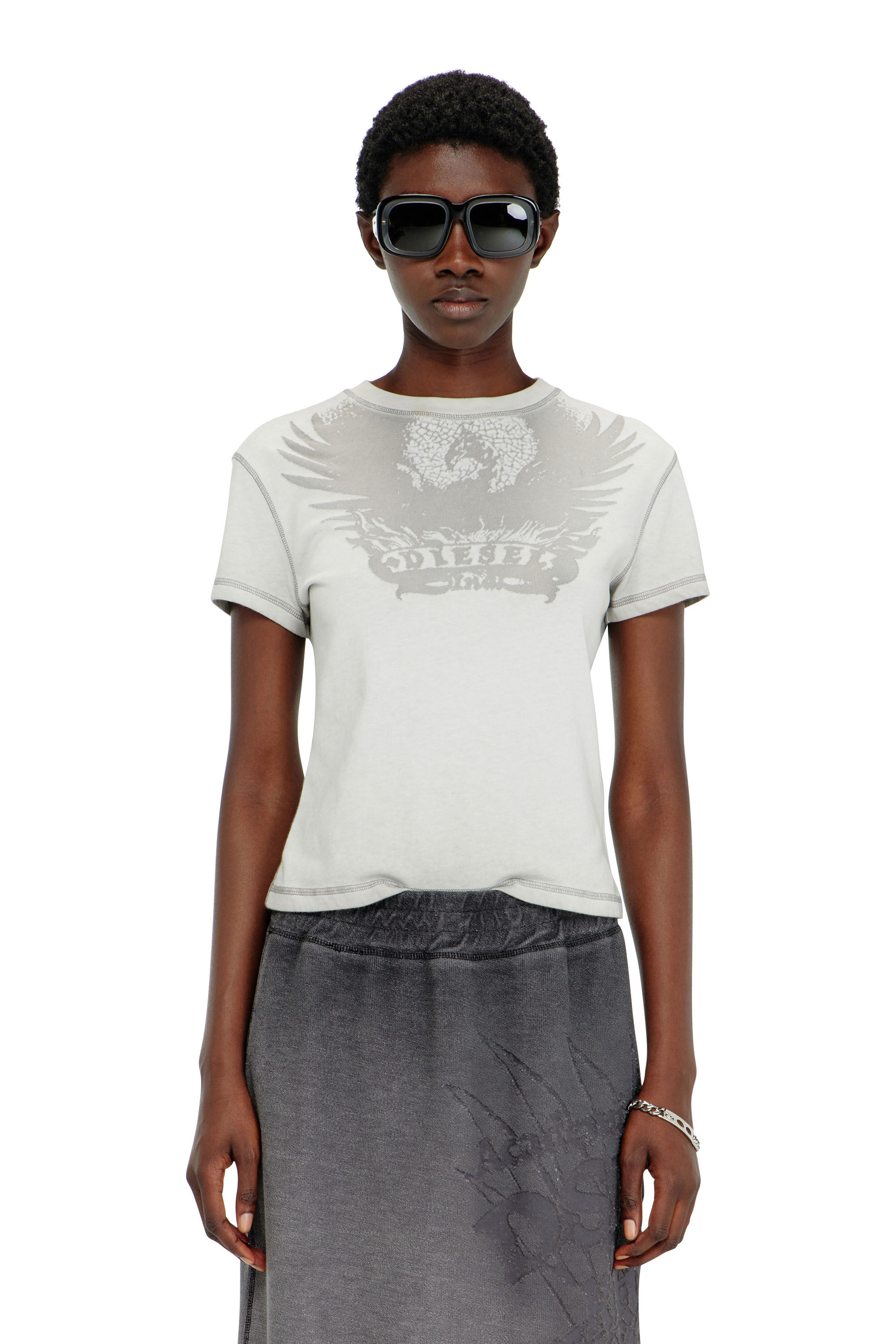 Diesel - O-BEAUTY, Damen Fleece-Midirock mit D&eacute;vor&eacute;-Print in Dunkelgrau - 3