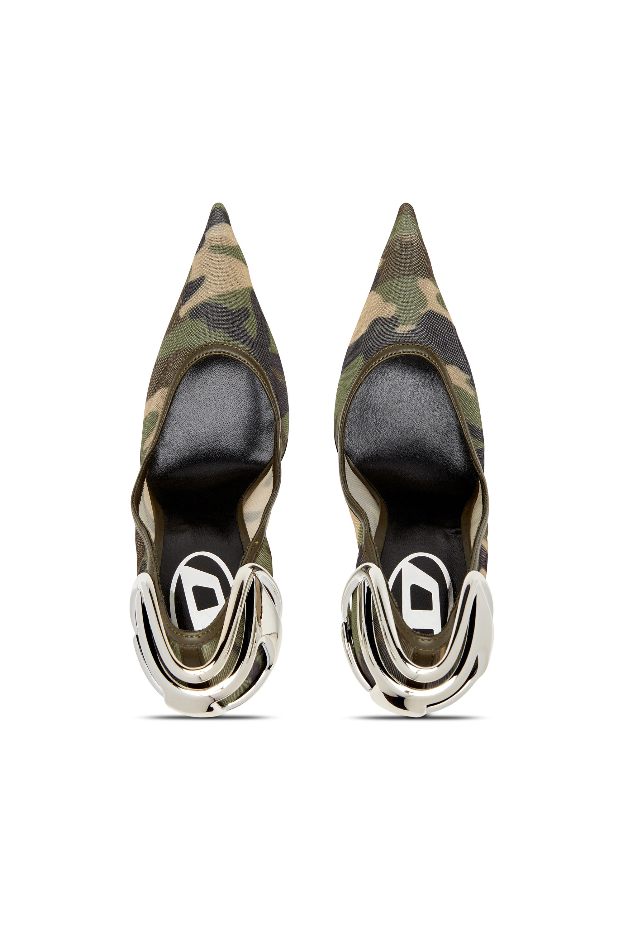 Diesel - D-TEN&HALF P, Damen D-Ten&Half-Pumps aus Camouflage-Mesh mit geschwungenem Absatz in Armeegrün - 5