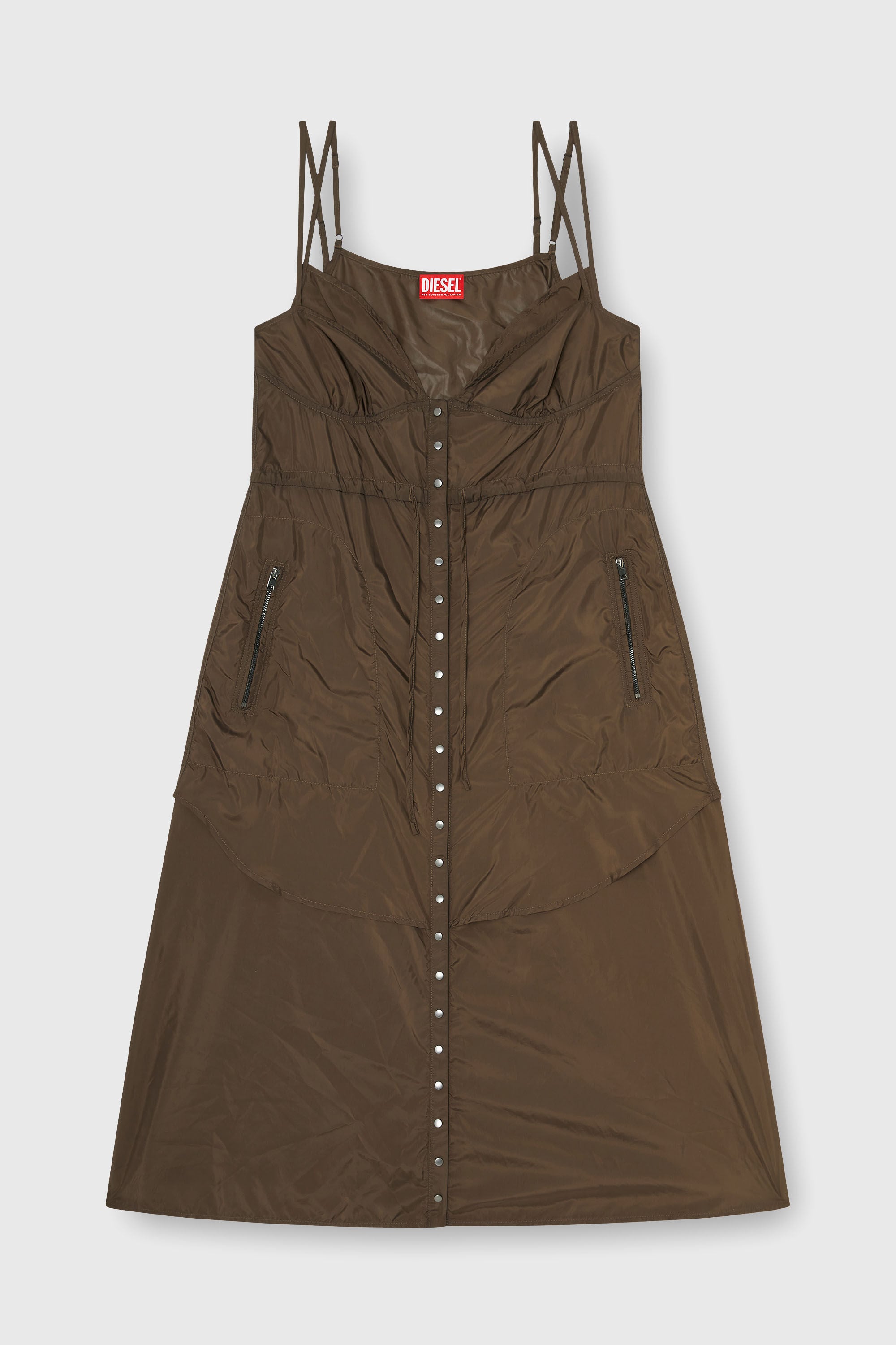 Diesel - D-OROTEA-T1, Damen Leichtes Nylonkleid mit Lagen-Design in Braun - 2