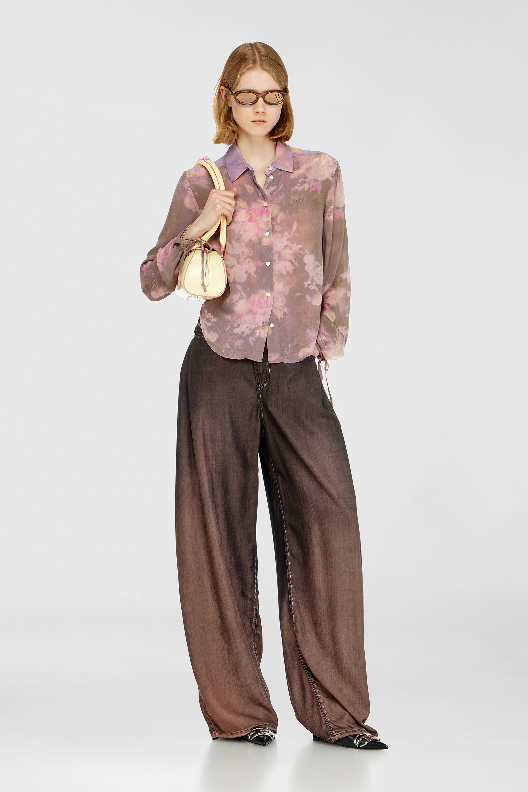 Diesel - C-LEVER, Damen Chiffon-Bluse mit all-over Blumenprint in Rosa/Violett - 1