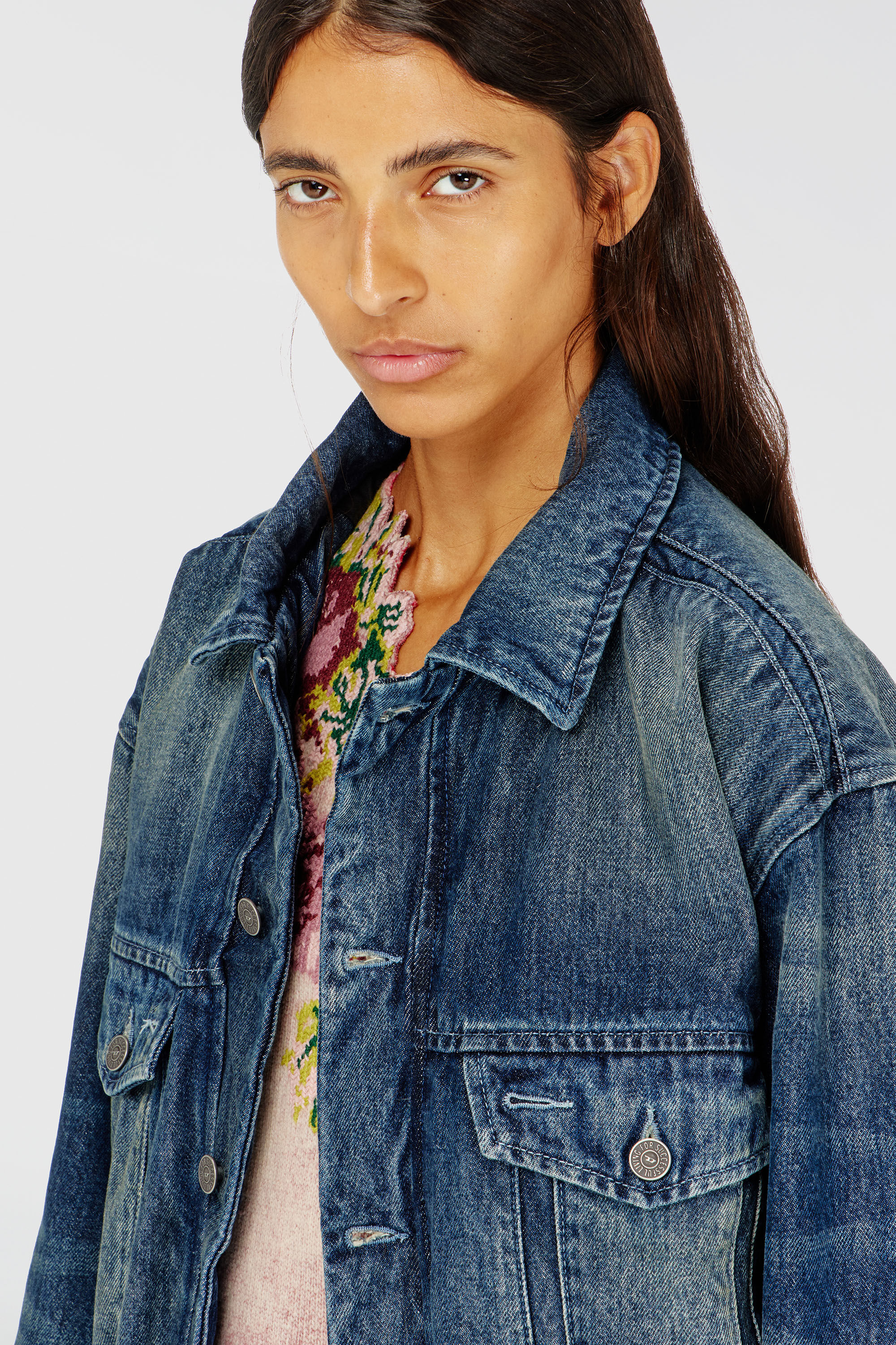 Diesel - DE-MORVI-FSJ, Damen Elastische Truckerjacke aus Denim in Dunkelblau - 5