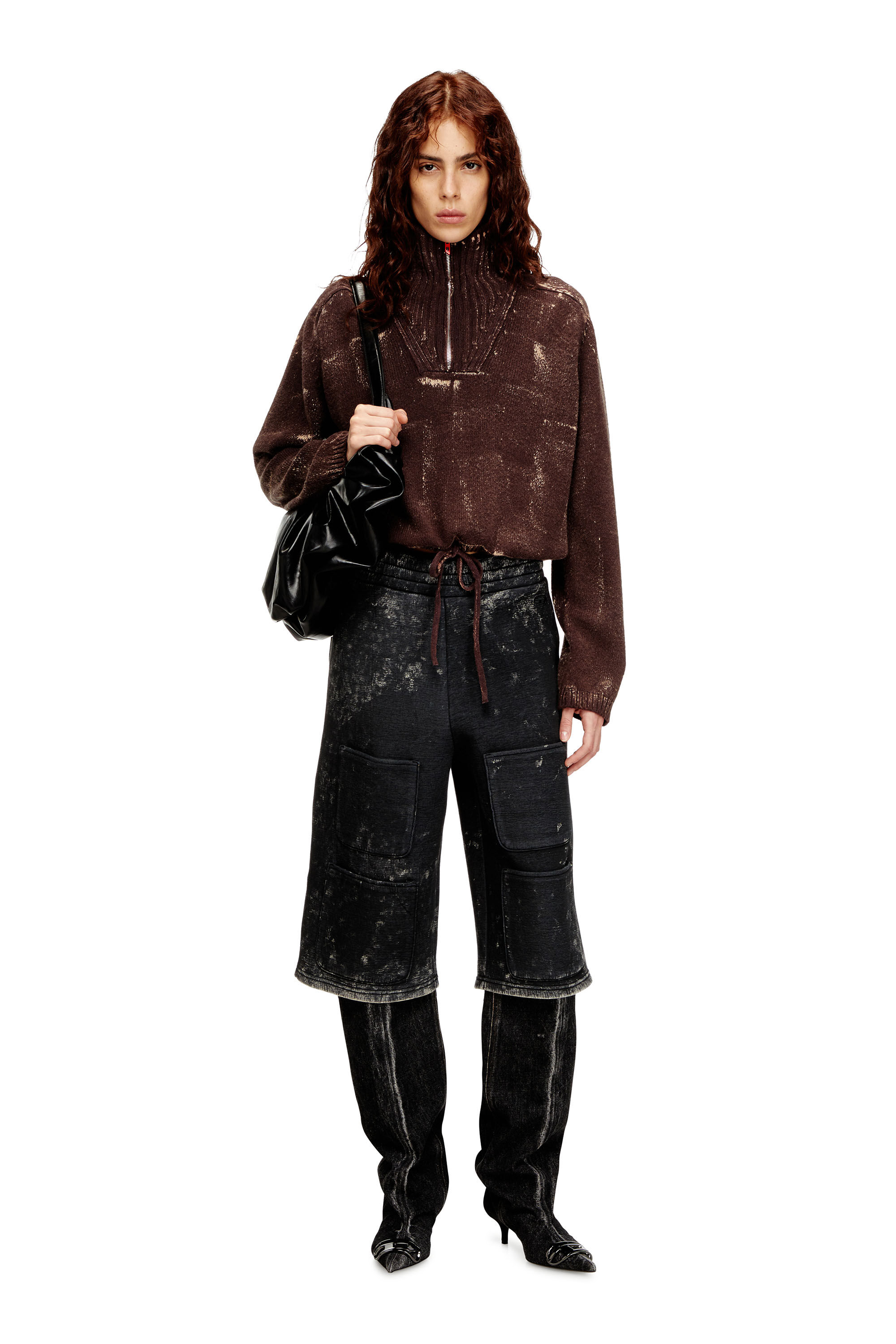 Diesel - S-TYP, Unisex Weit geschnittene Shorts aus Scuba mit Marmoreffekt in Schwarz/Dunkelgrau - 1