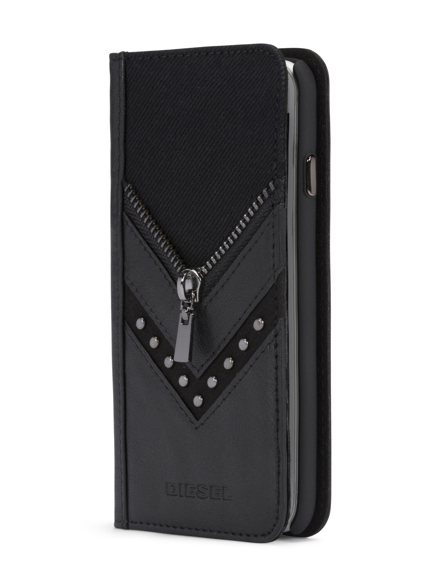 BLACK DENIM/STUD/ZIPPER IPHONE 8 PLUS/7 PLUS  FOLIO, 