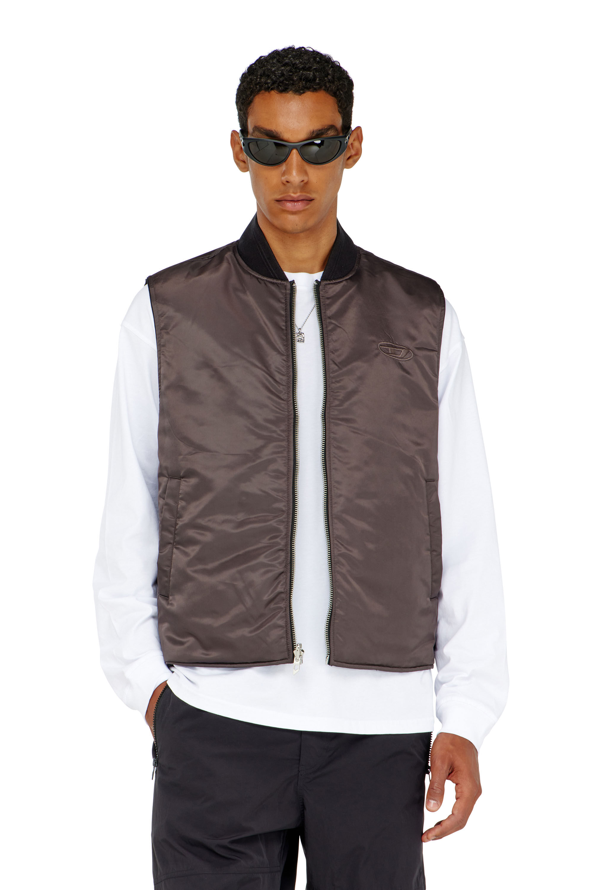 Diesel - W-TYPE-D1-SL, Herren Gepolsterte Satinweste mit Oval-D-Stickerei in Schwarz - 7