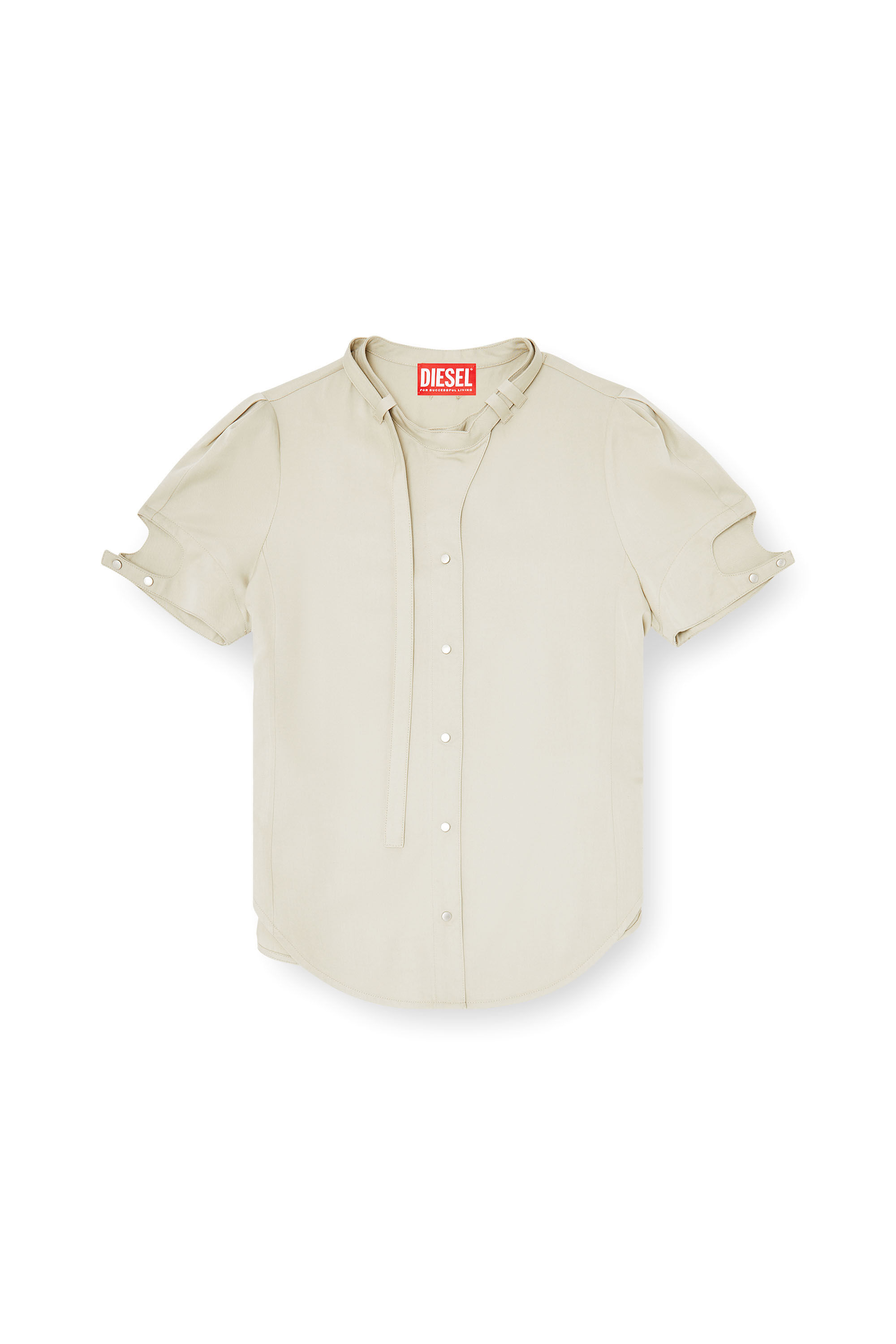 Diesel - C-INDIA, Damen Kurz&auml;rmliges Hemd mit Biker-Details aus Lyocell in Beige - 2