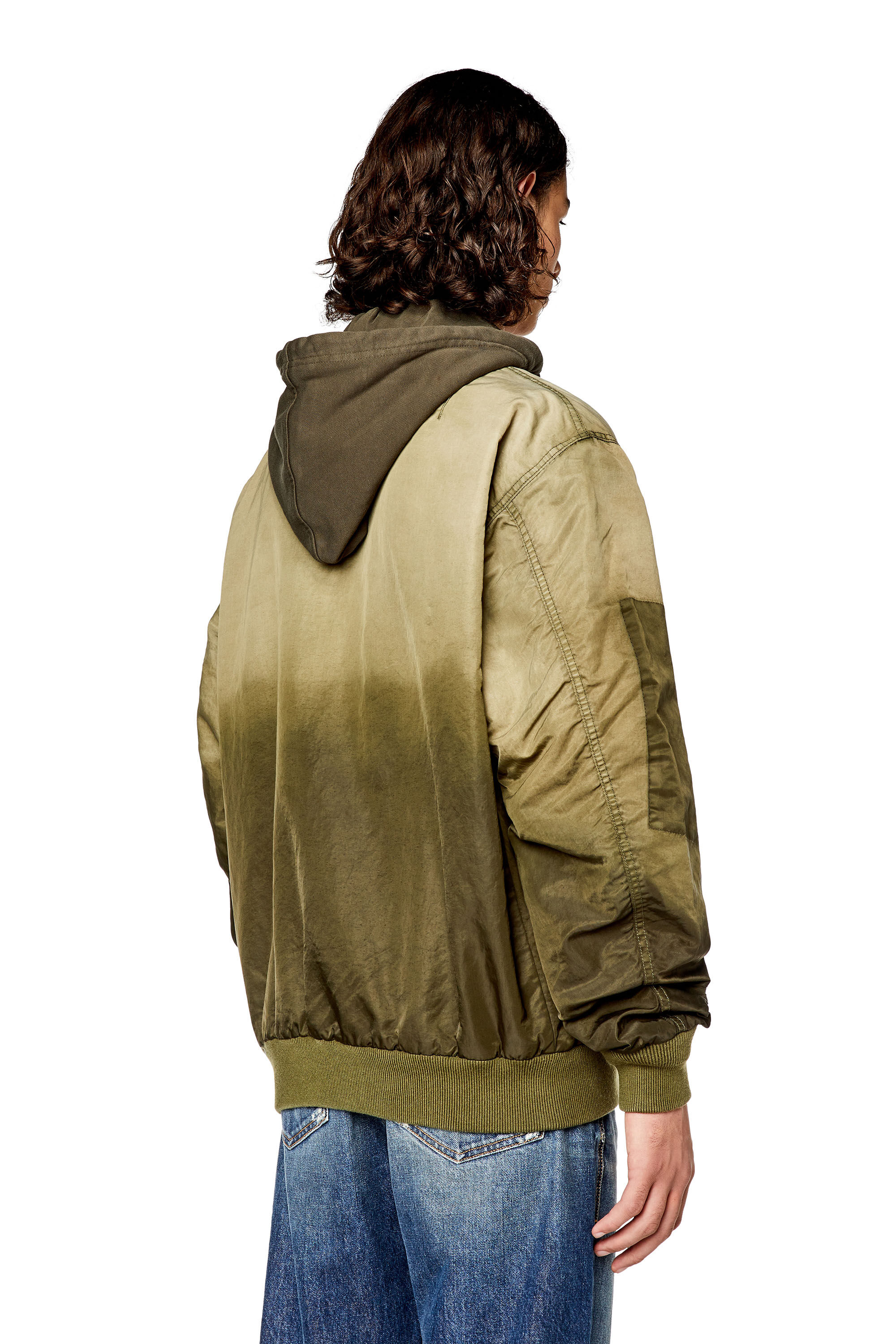 Men s Hooded bomber in treated nylon satin Brown Diesel