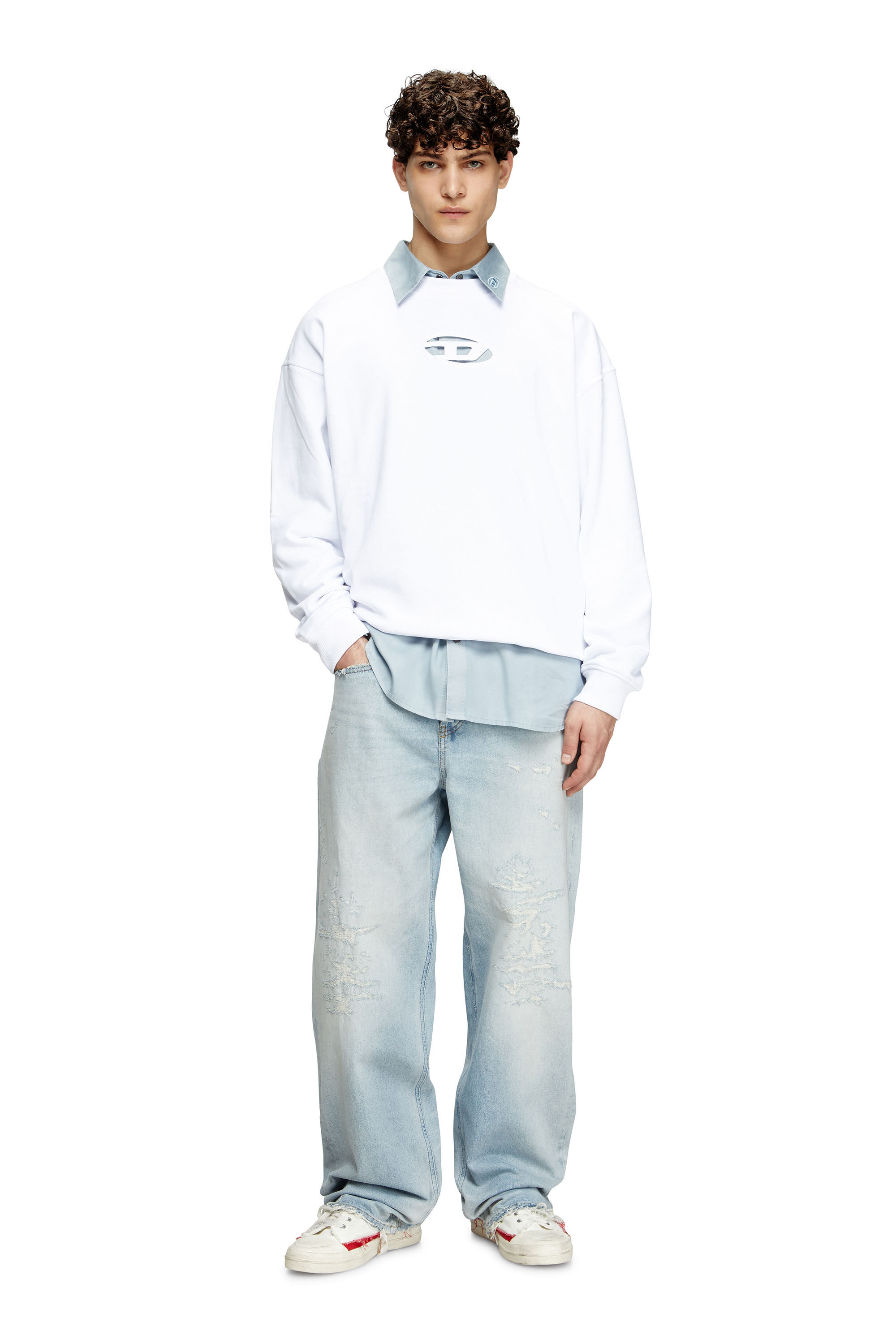 Diesel - S-BOXT-OD, Herren Sweatshirt mit Cut-out-Oval D in Weiß - 1