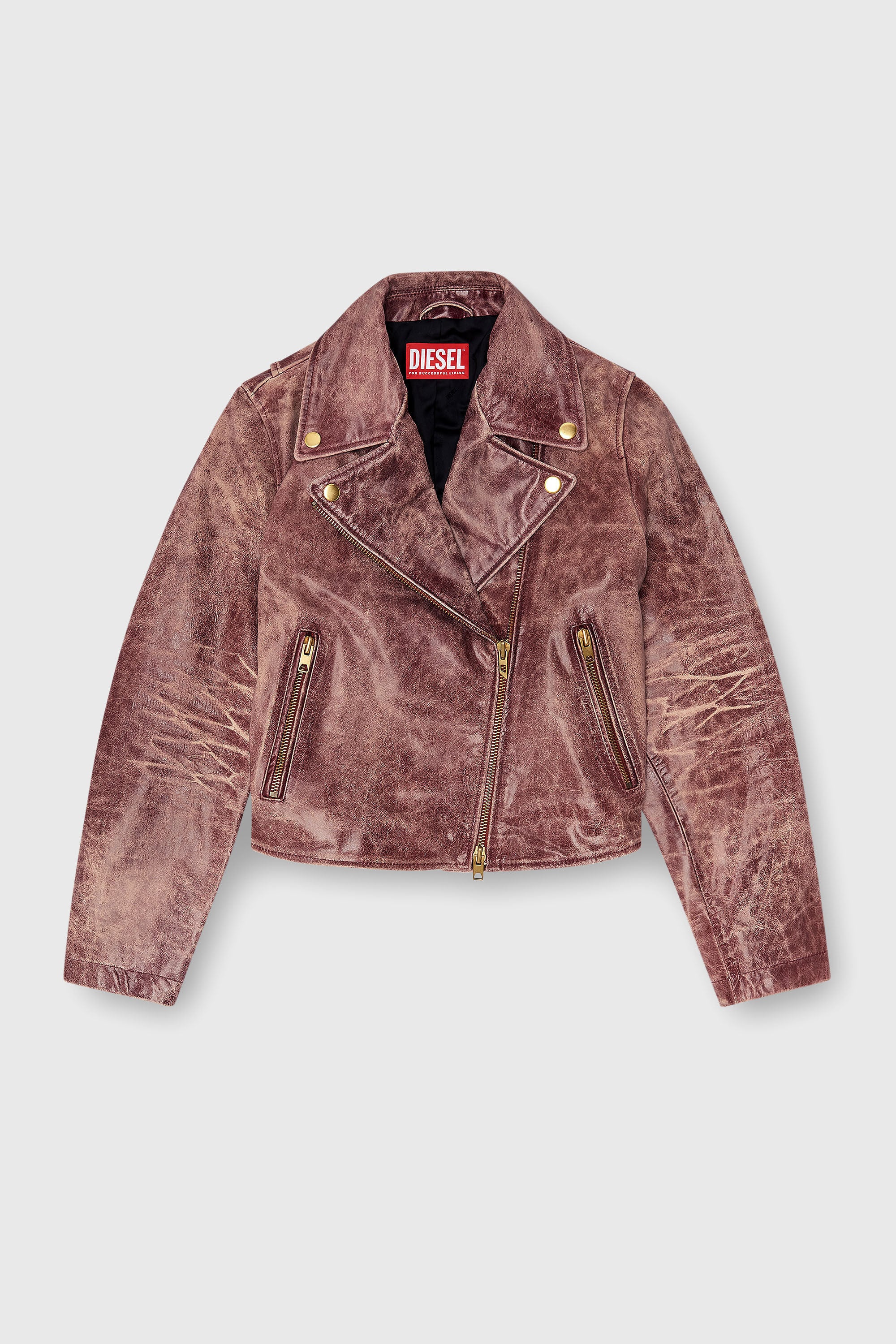 Diesel - L-UNATIC-T1, Damen Biker-Jacke aus behandeltem Leder in Braun - 2