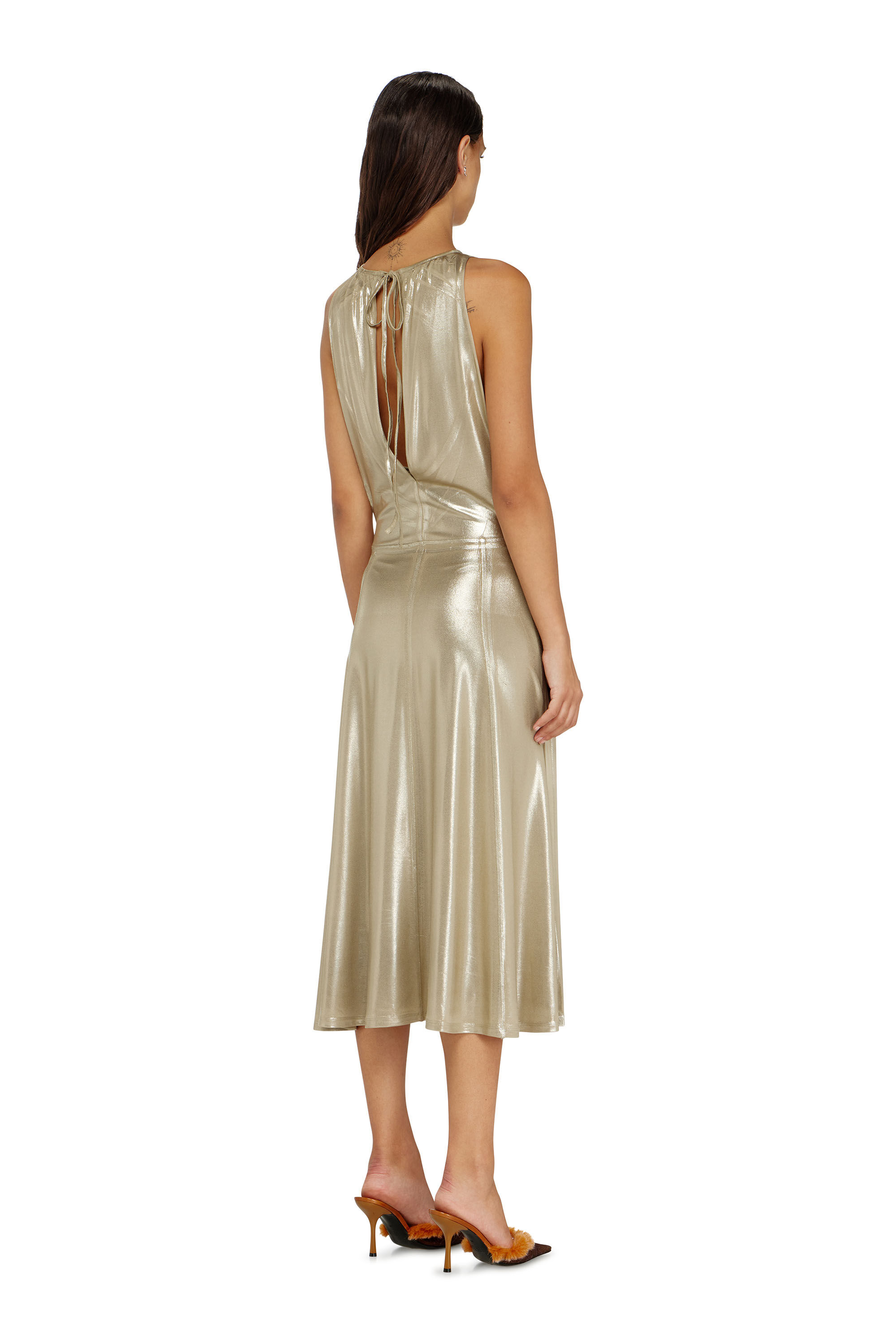 Diesel - D-DYVYNY, Damen Flie&szlig;endes Metallic-Midikleid mit offenem R&uuml;cken in null - 4