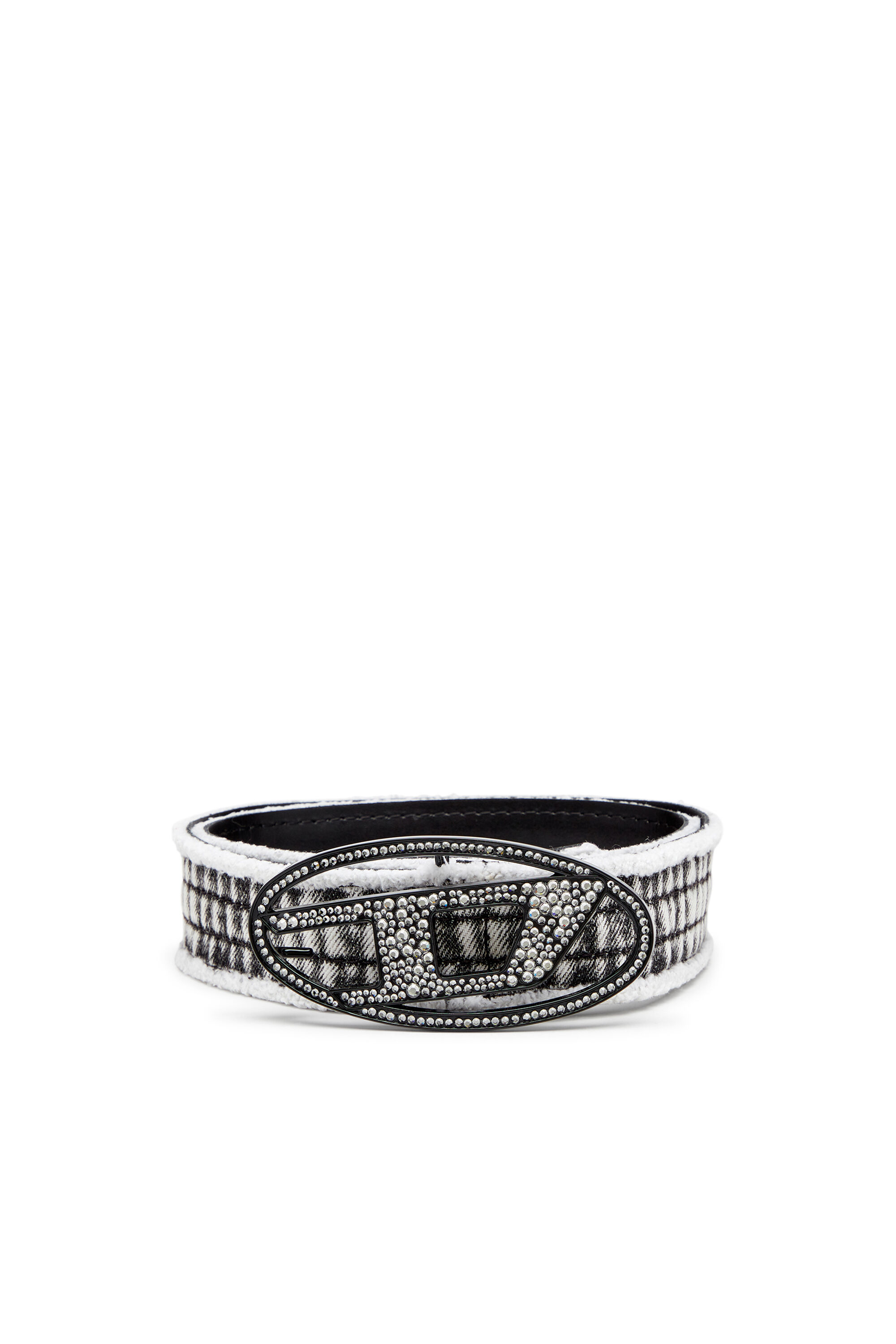 Diesel - B-1DR STRASS, Damen Gürtel aus Denim und Leder mit Kristallschnalle in Schwarz - 1