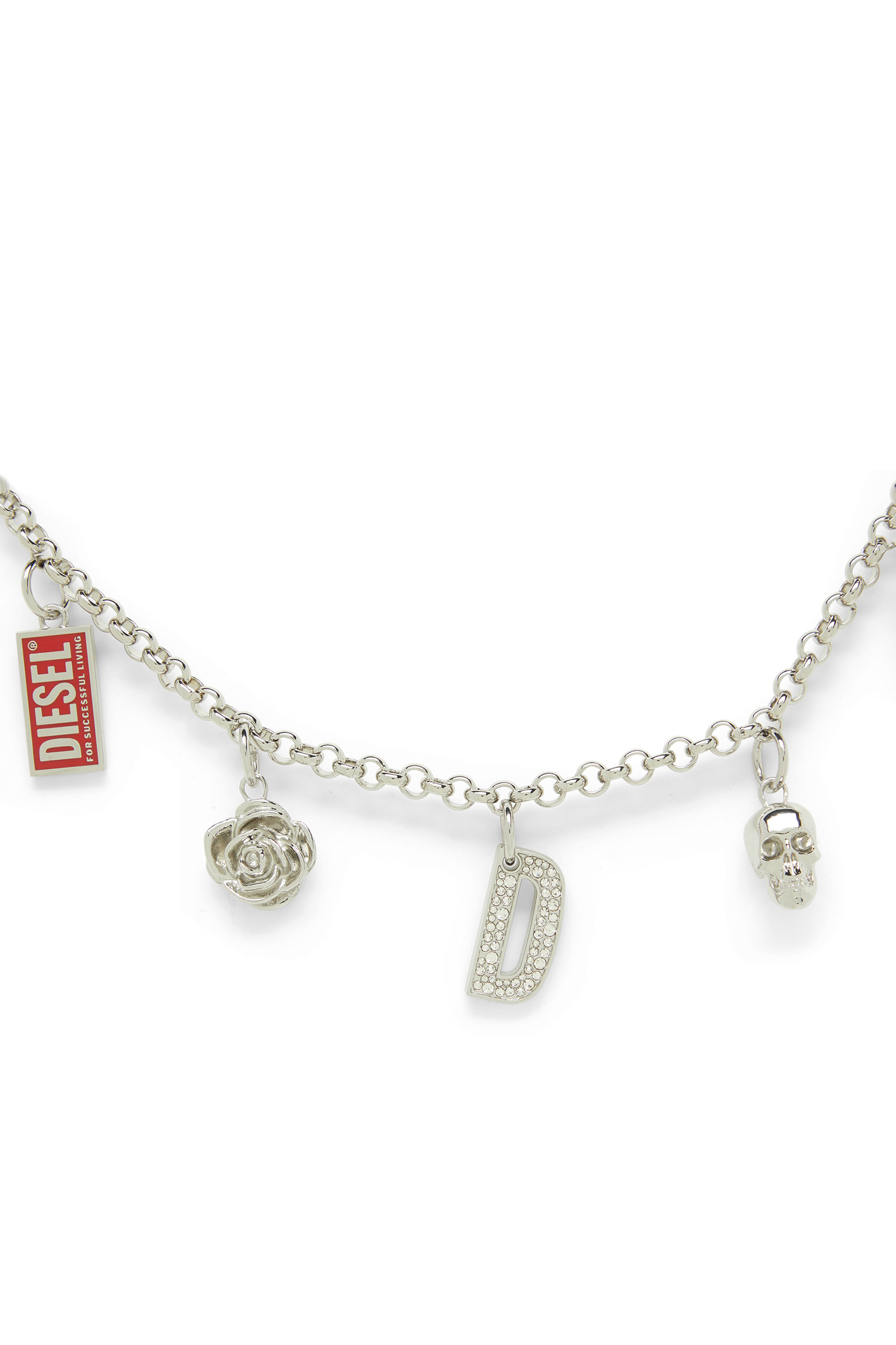 Diesel - CHAIN-D II S, Woman's Metal chain charm with iconic pendants in Silver - 3