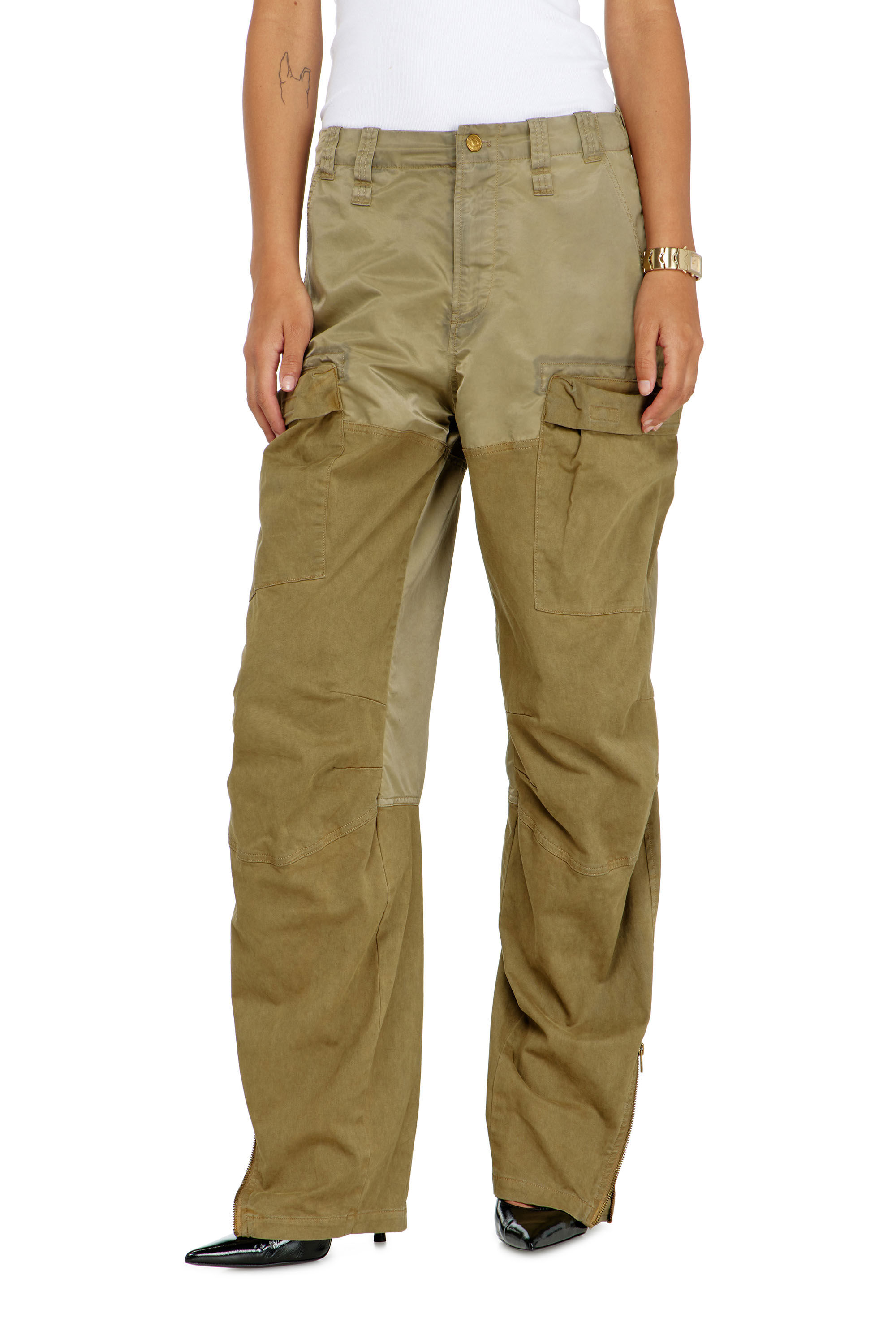 Diesel - P-ARKER, Damen Cargo-Hose aus Baumwolle und Nylon in Armeegr&uuml;n - 3