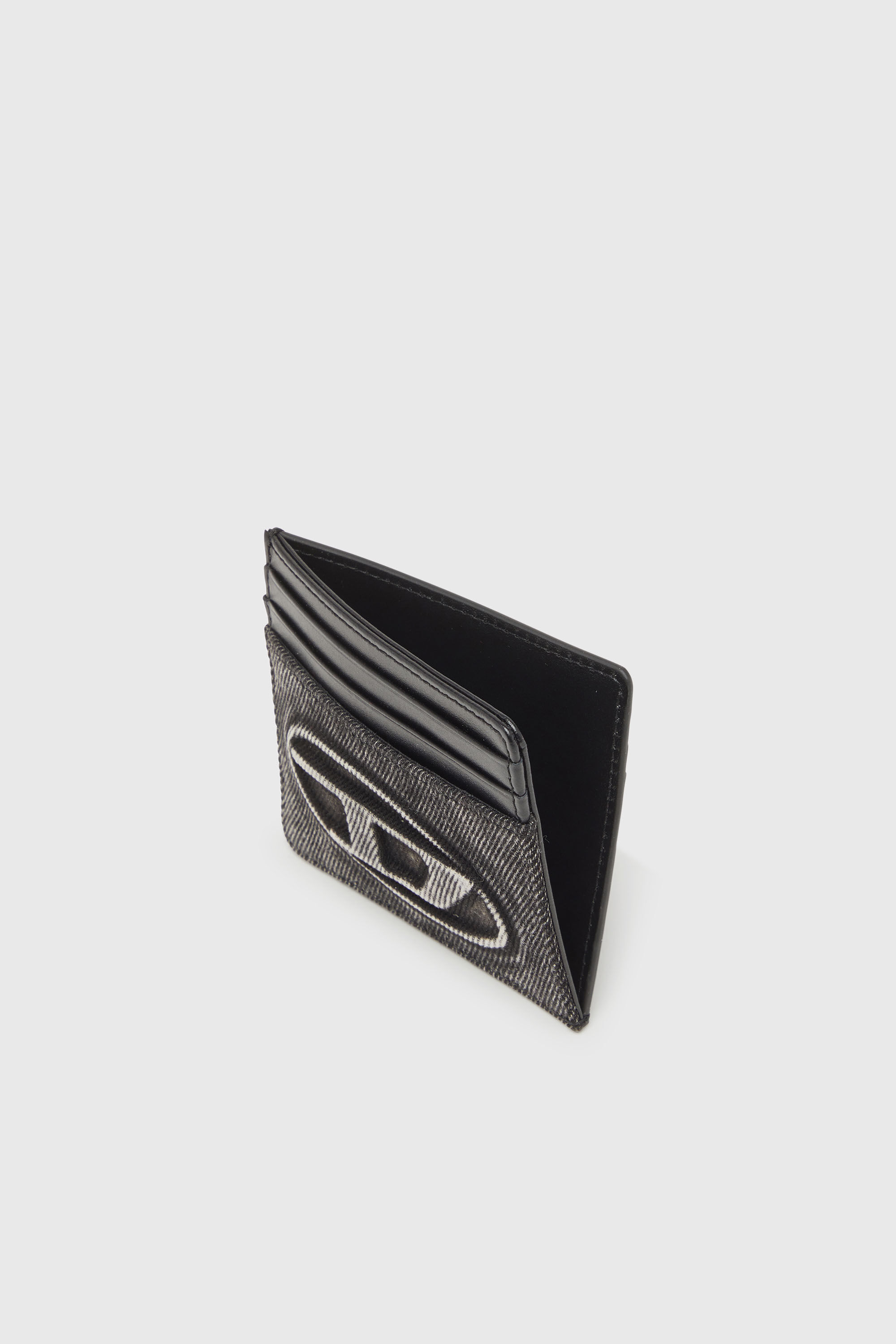 Diesel - 1DR CARD CASE, Unisex Kartenetui aus gewaschener Baumwolle und Leder in Dunkelgrau - 3