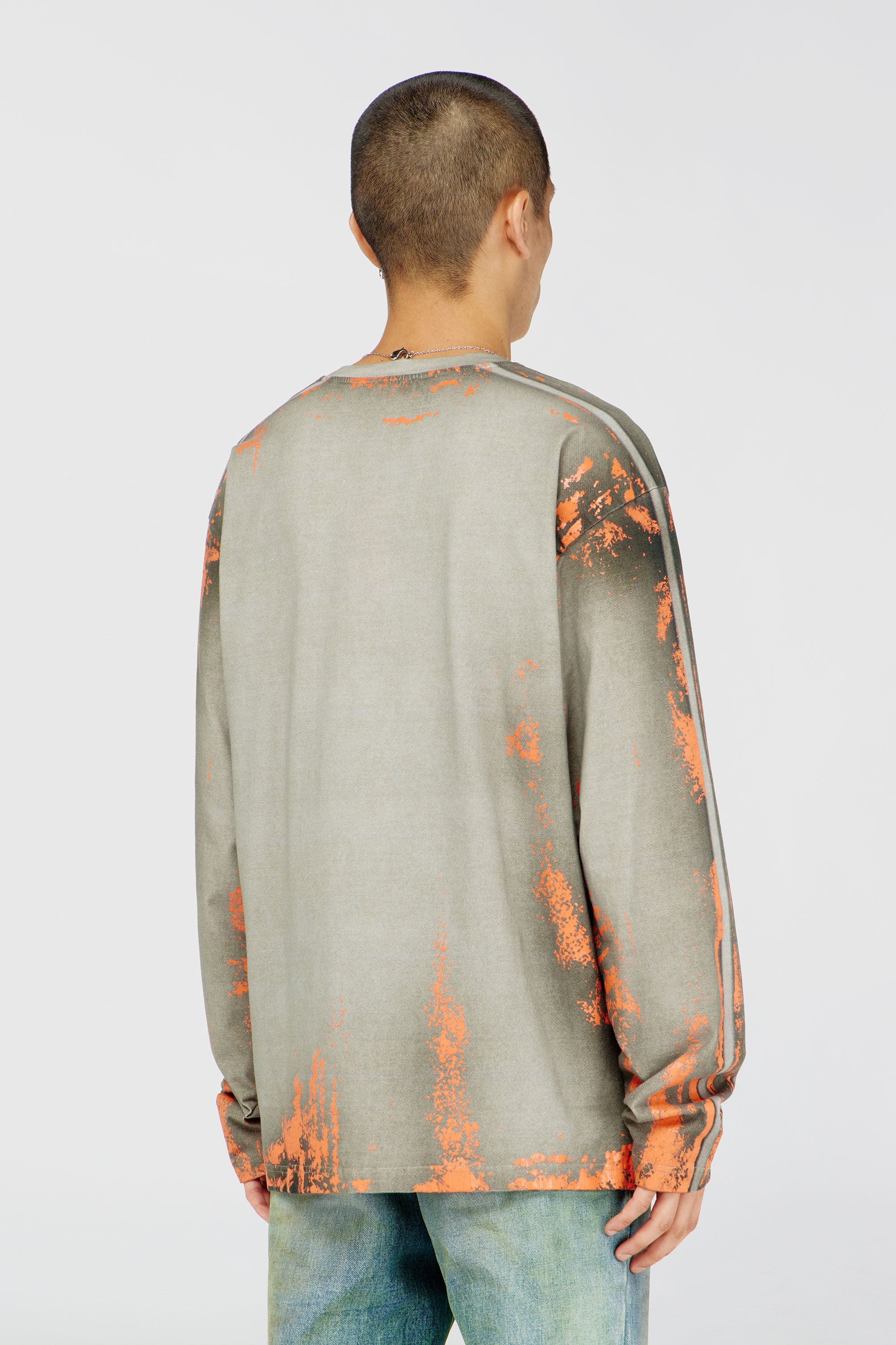 Diesel - T-FILMY, Man's Long-sleeve T-shirt in cracked jersey in Grey/Orange - 4