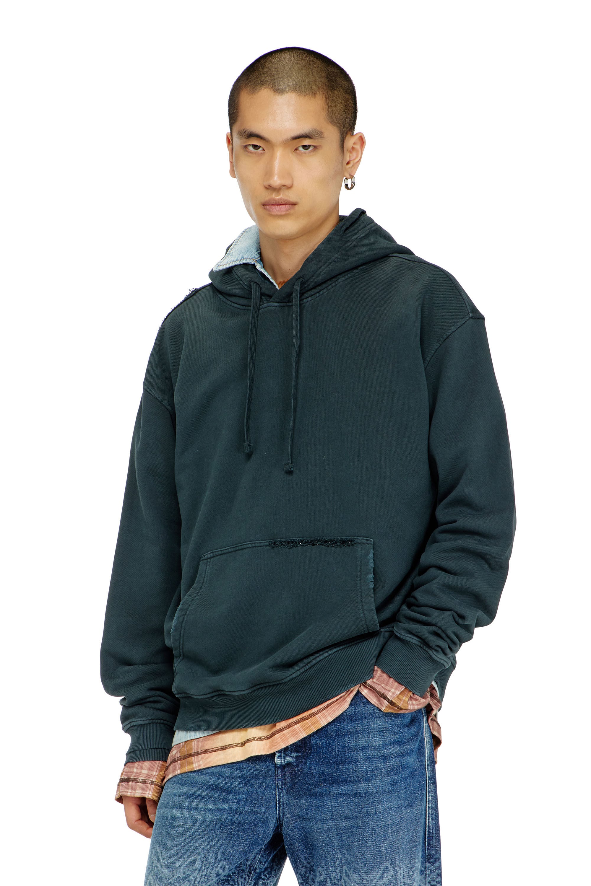 Diesel - S-NORM-HOOD-CRYSTALS, Herren Hoodie mit Rissen und Kristalldetails in Dunkelgr&uuml;n - 3