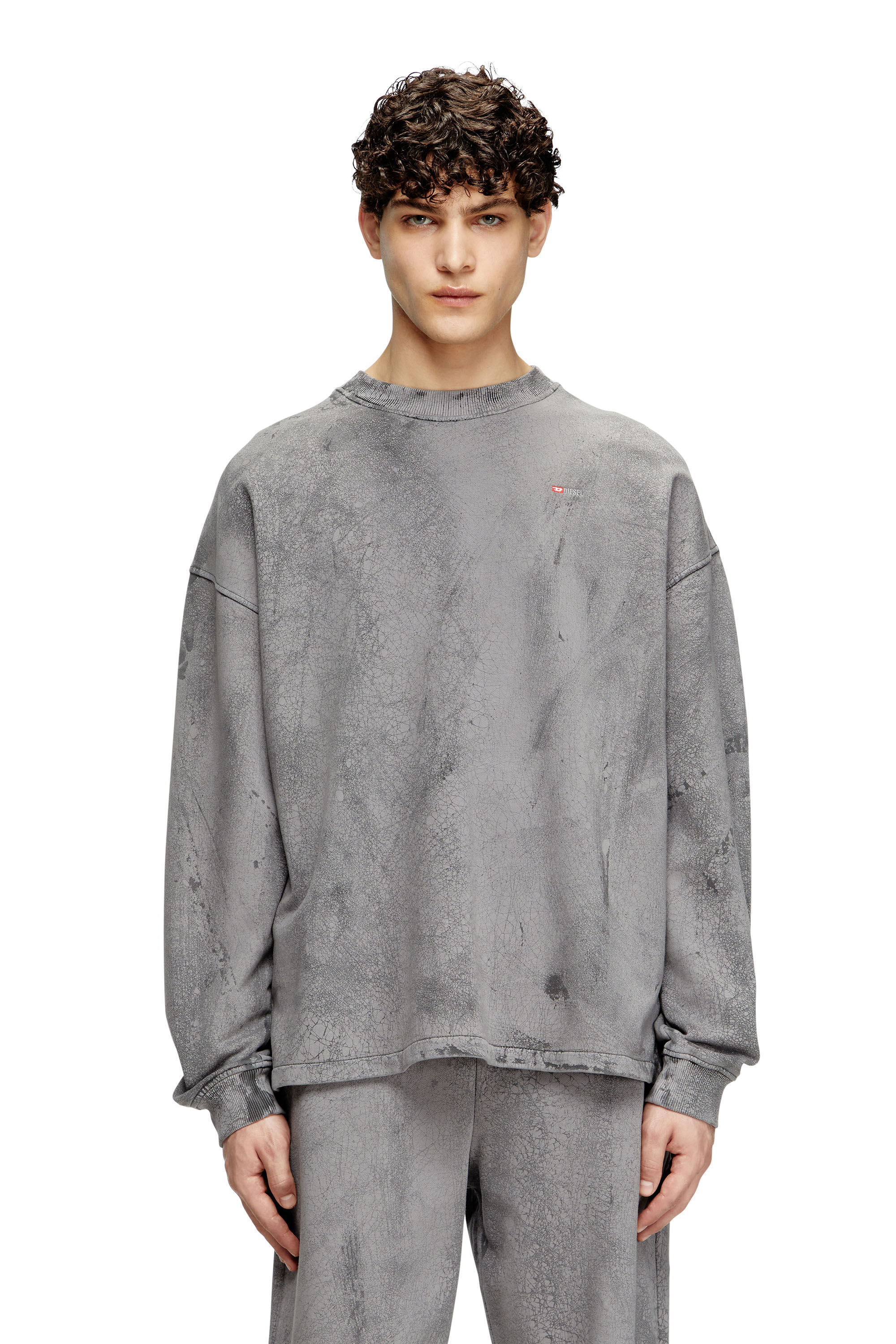 Diesel - S-BAXT-T1, Herren Gerissenes Sweatshirt mit Mikro-Logo in Grau - 3
