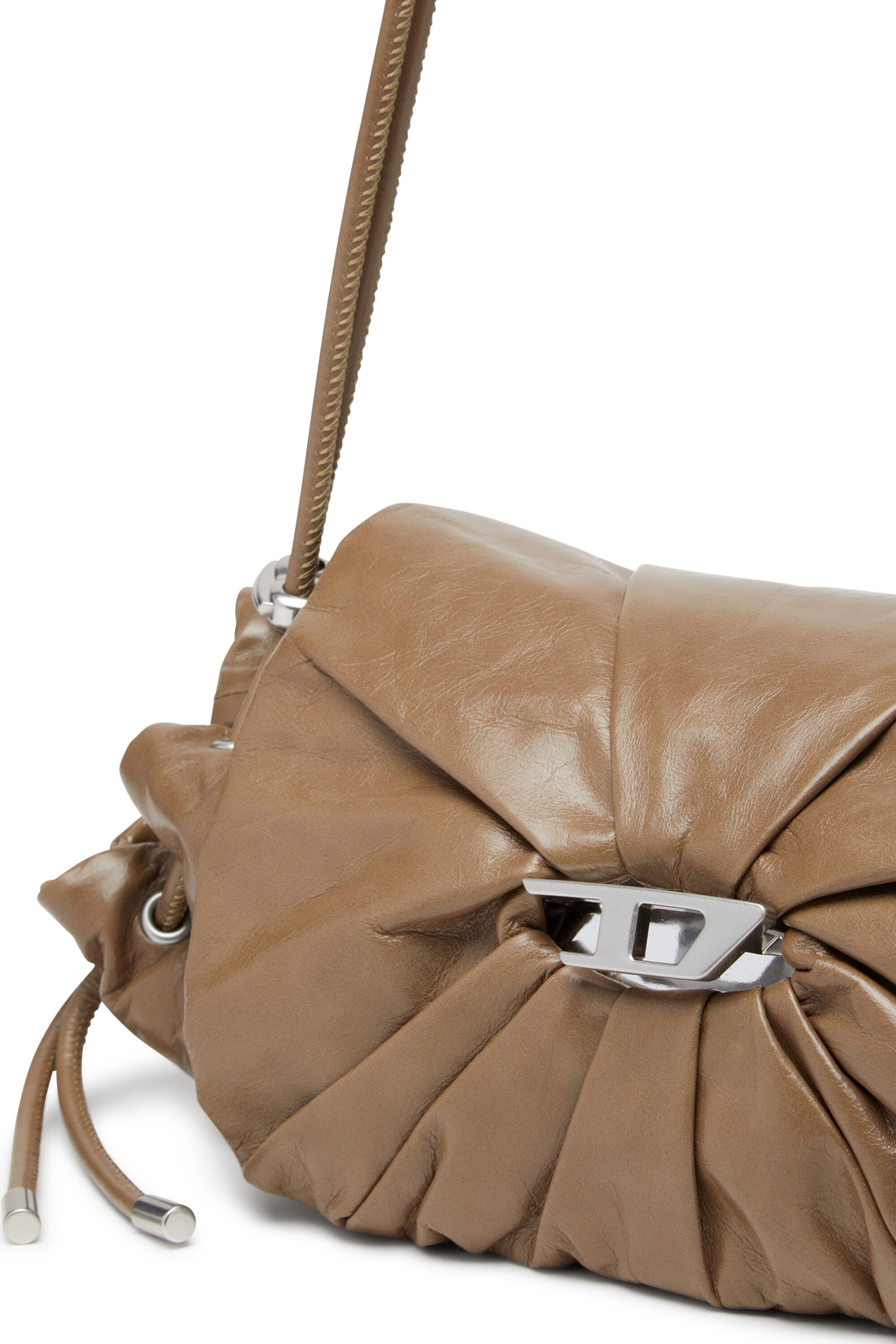 Diesel - SCRUNCH-D SHOULDER S, Damen Scrunch-D S-Schultertasche aus Knitter-Leder in Braun - 2