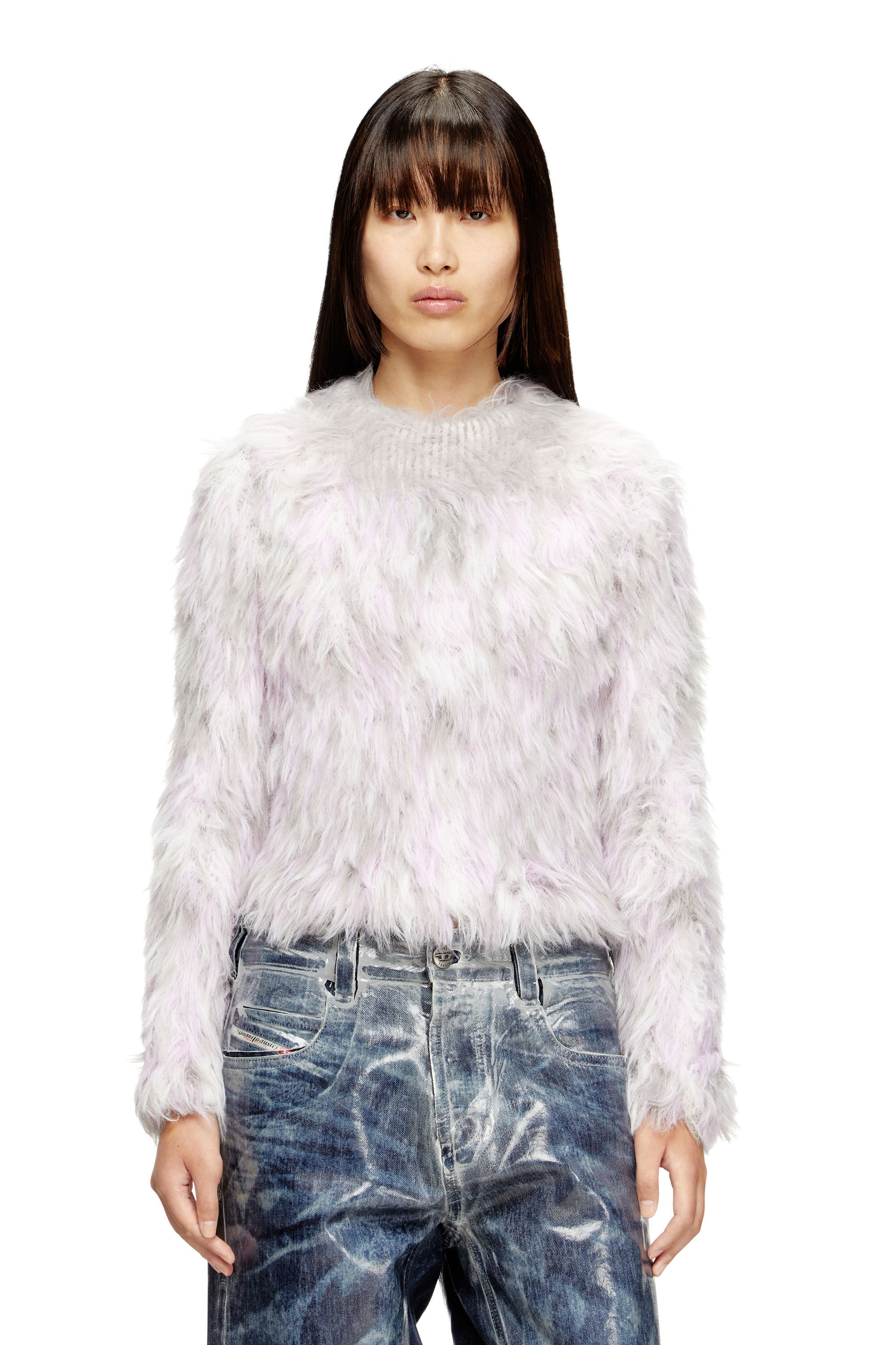 Diesel - M-ANNIKA, Damen Flauschiger Jacquard-Strickpullover in Violett/Grau - 3