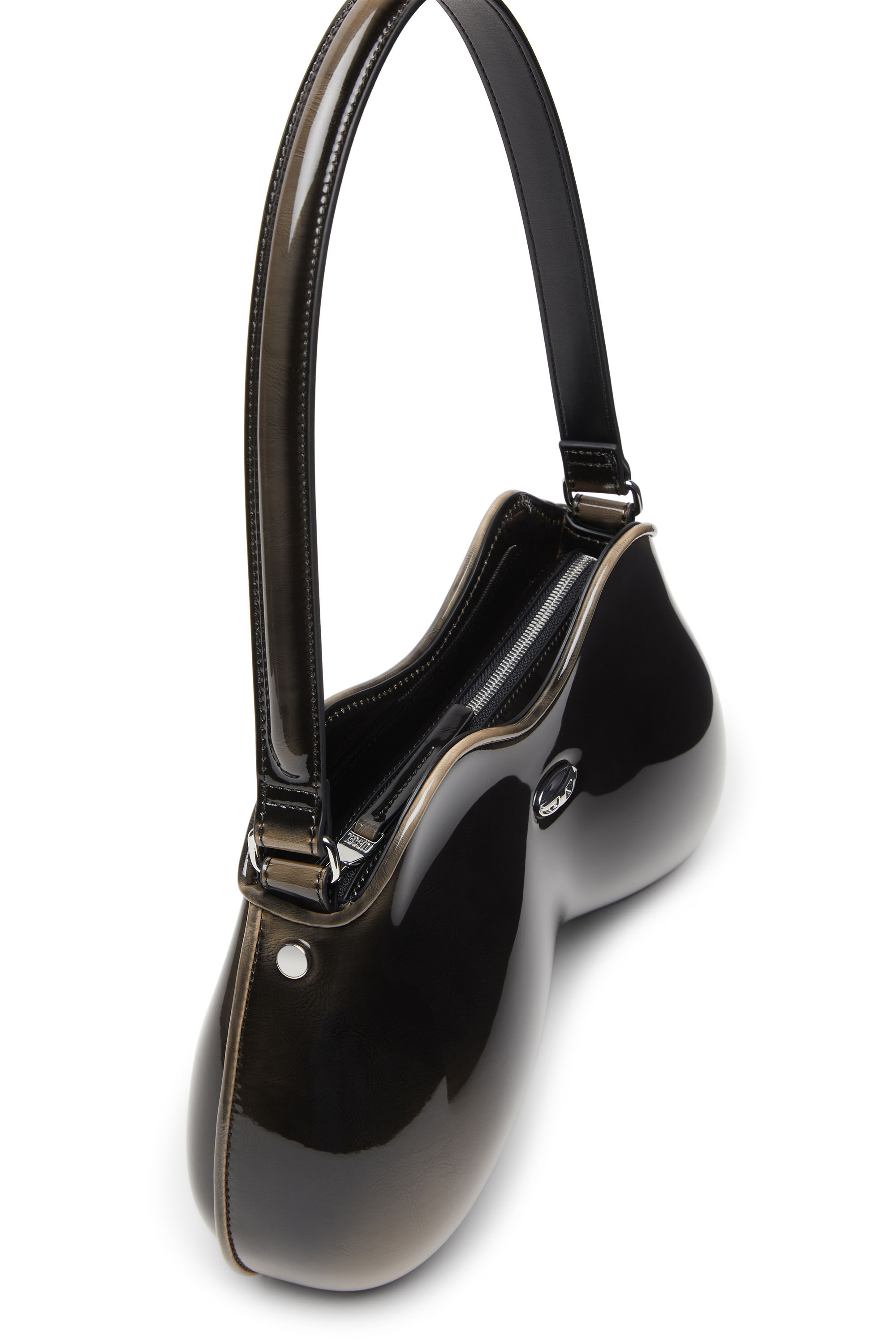 Diesel - DOUBLE-D SHOULDER, Damen Feste Schultertasche mit aus glänzendem Dégradé-PU in Schwarz/Bronze - 2