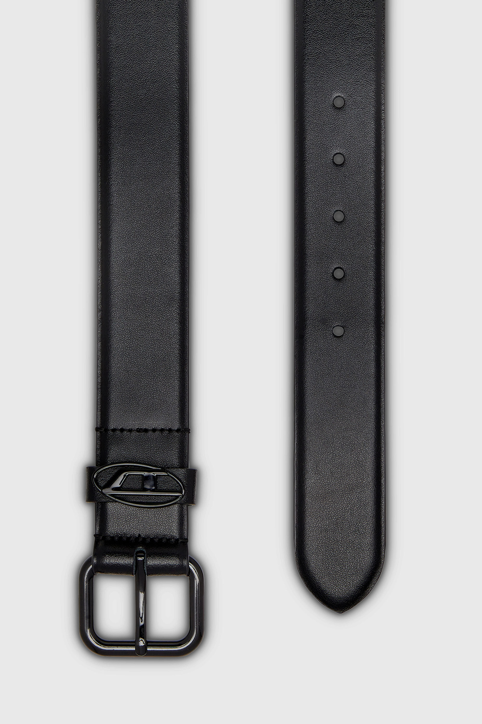 Diesel - B-1DR OVAL D LOOP, Unisex 3.9cm G&uuml;rtel aus Leder mit Logo-Plakette in Schwarz - 2