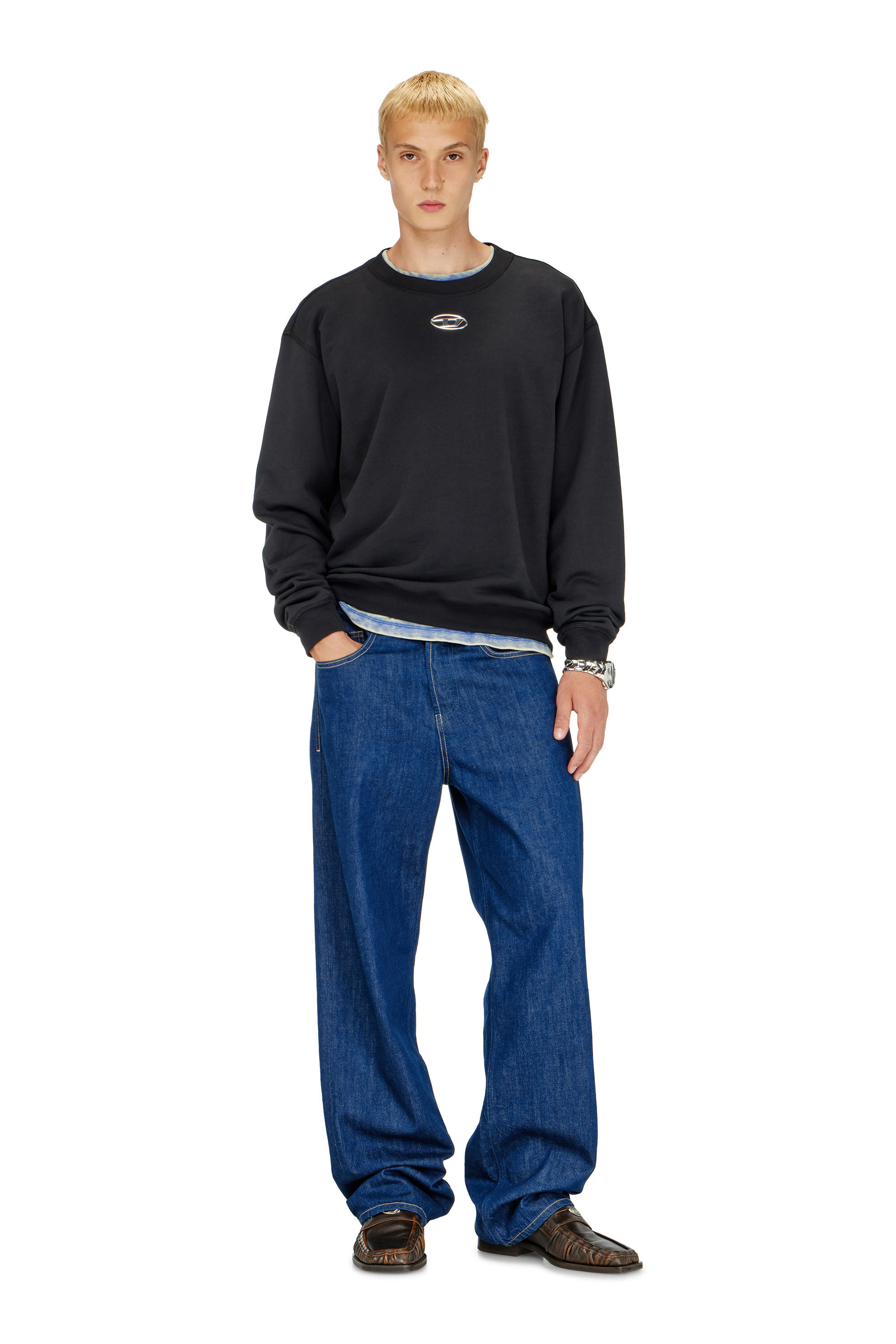 Diesel - S-NORM-IOD, Herren Normaler Hoodie mit metallischem Oval D in Schwarz - 1