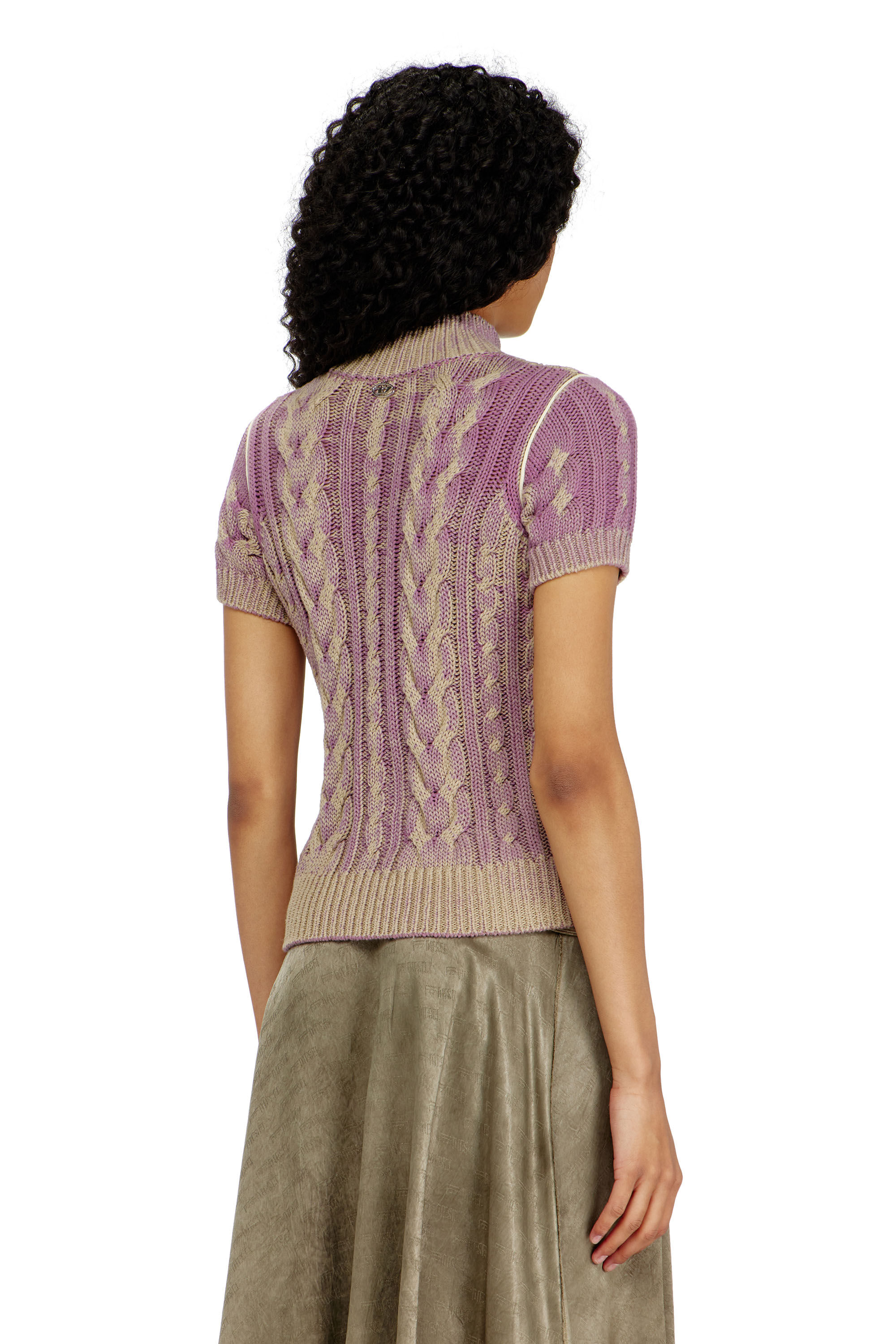 Diesel - M-ELANA, Damen Kurzarm-zip-cardigan im Zopfmuster in Violett - 4