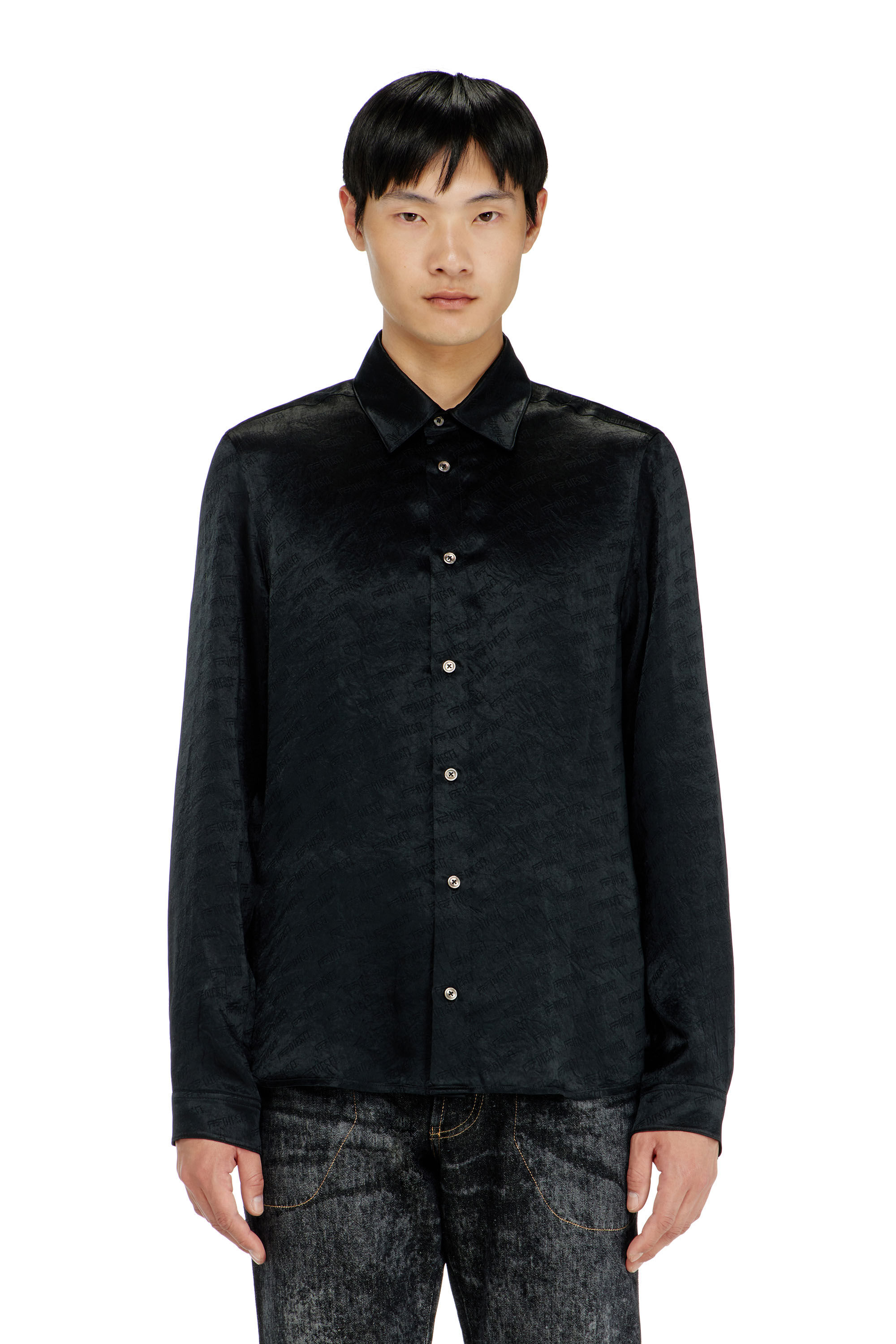 Diesel - S-KINNY-EFBZ, Herren Shirt aus logo-jacquard-crinkled-satin in null - 3