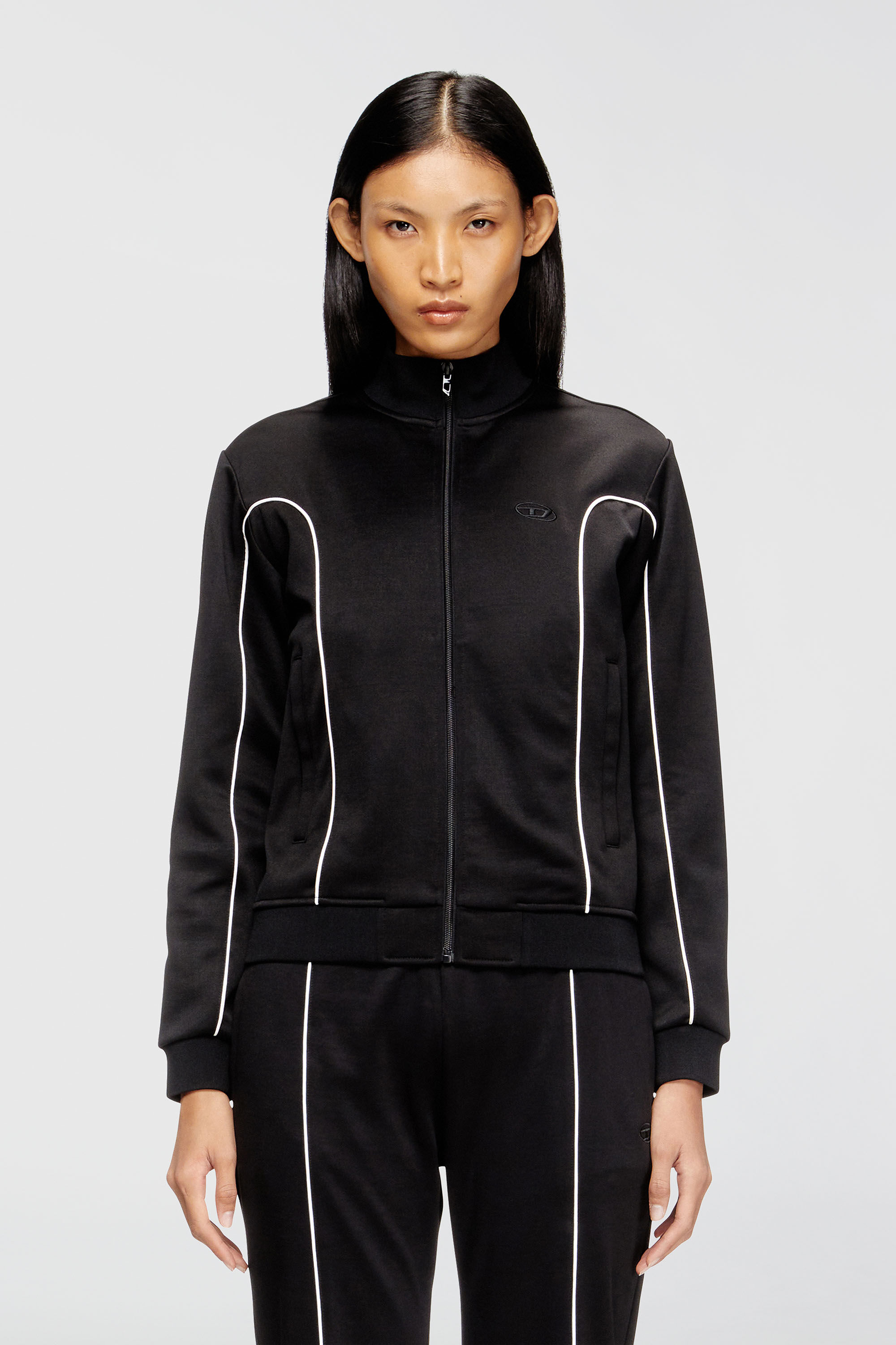 Diesel - F-LOCKING-OD, Woman's Sweat-jacket with contrast piping in Black/White - 3