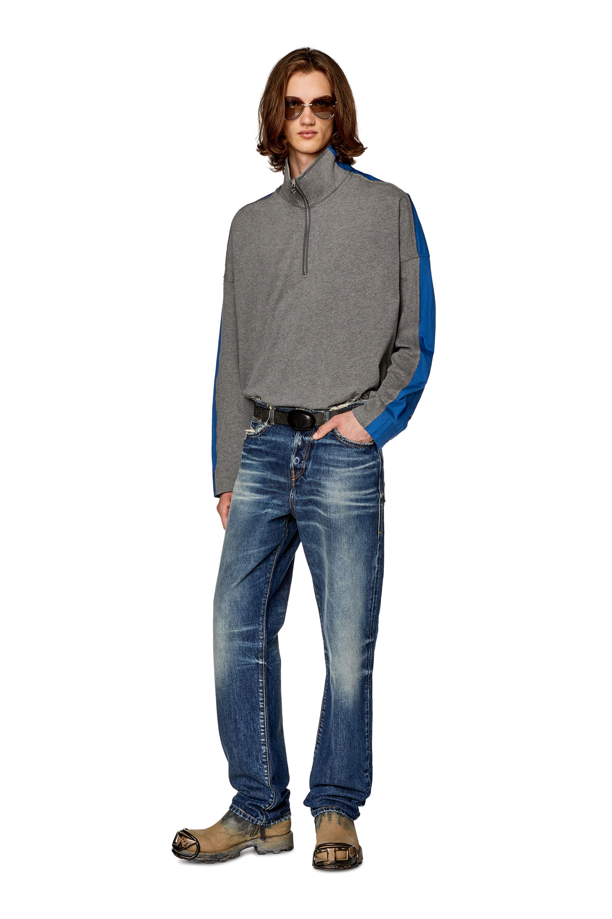 Diesel - S-GAND-A, Herren Hybrid-Shirt aus Jersey und Popeline in Blau/Grau - 1