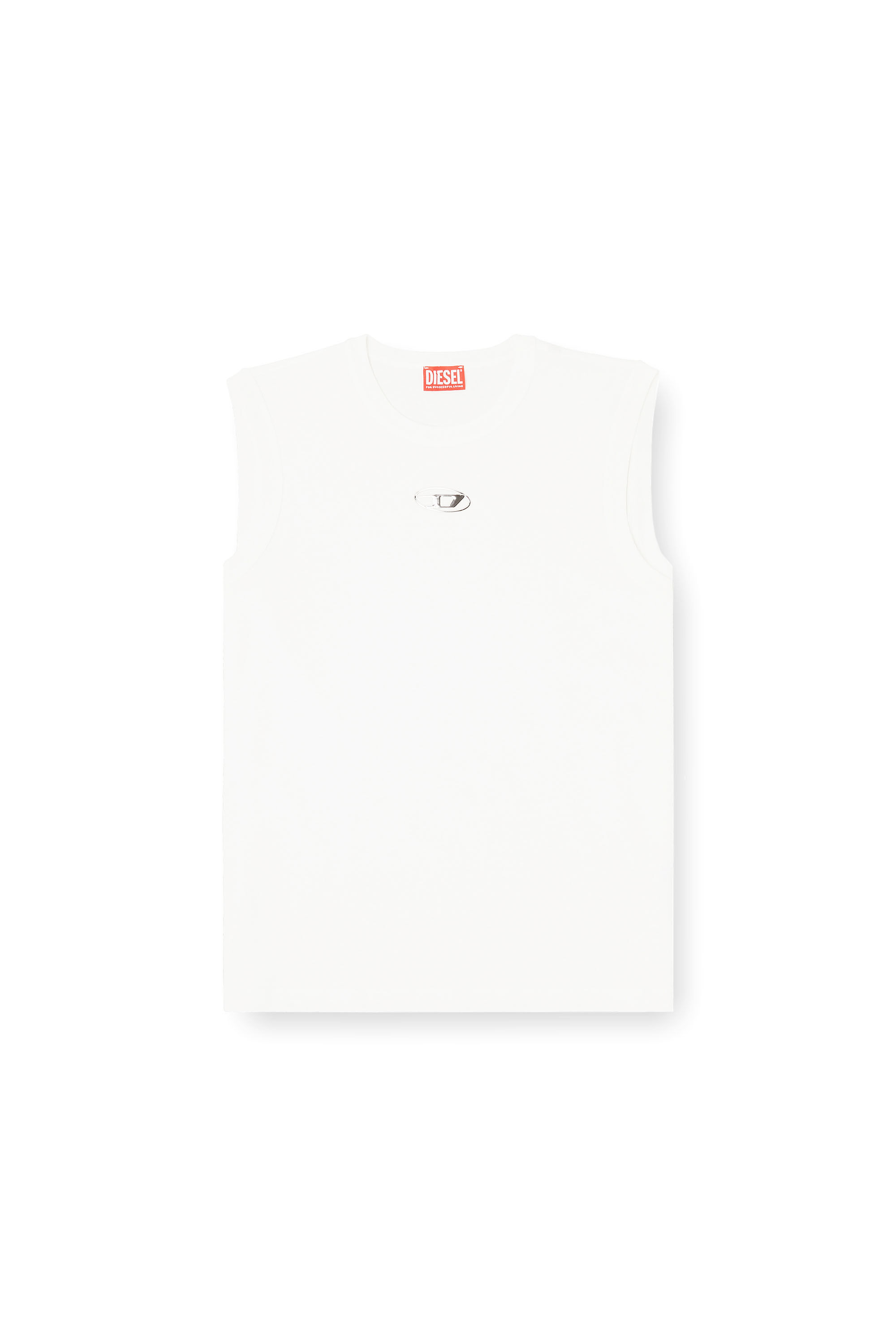Diesel - T-BISCO-IOD, Herren Baumwoll-Tanktop mit ovalem D-Logo in Metallic-Optik in Wei&szlig; - 2