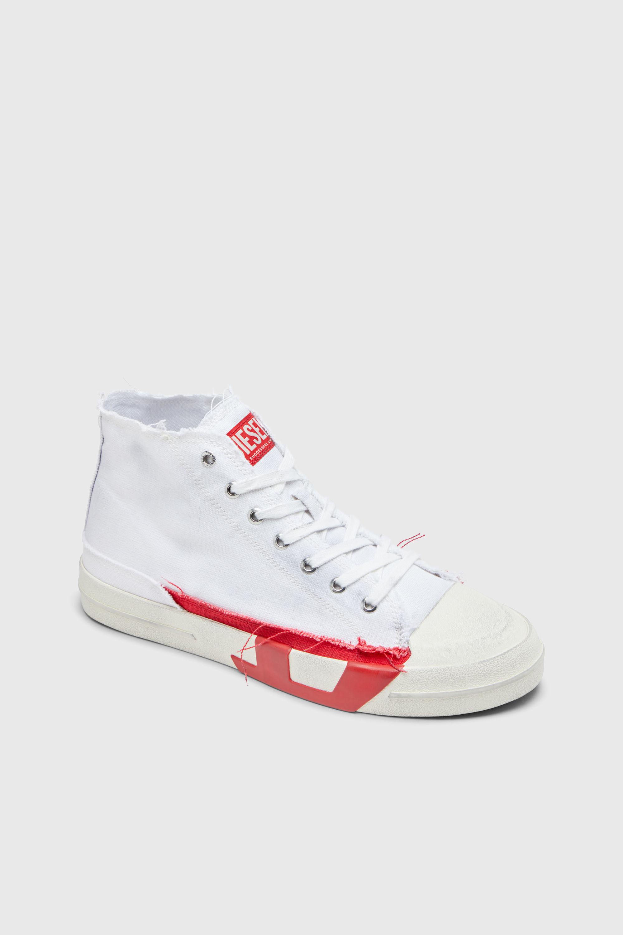 Diesel - S-D-VERSE MID, Herren S-D-Verse-High Top-Sneakers aus Canvas mit Schmutz-Effekt in Weiss/Rot - 6