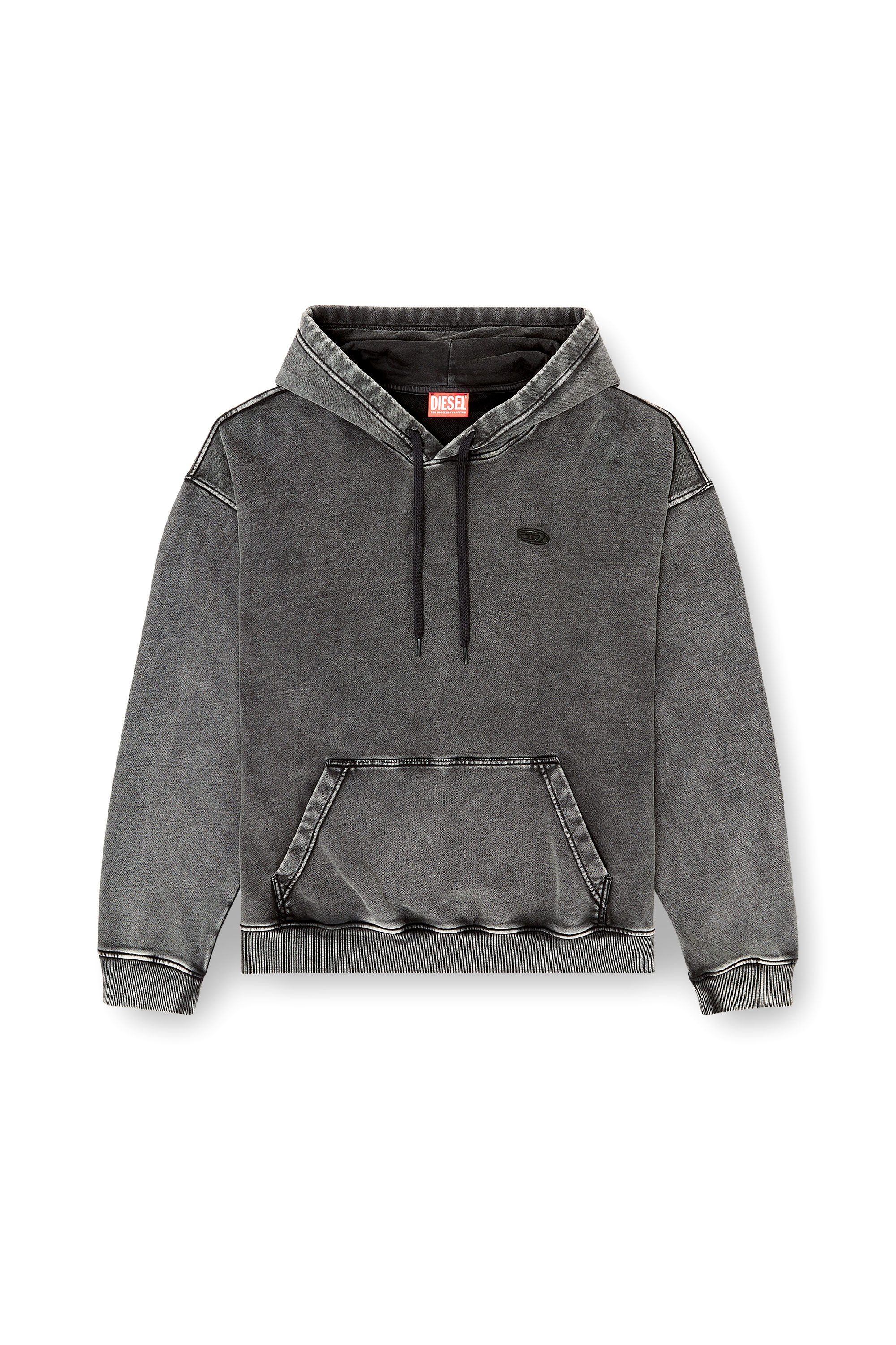 Diesel - S-BOXT-HOOD-DEN, Herren Hoodie mit roh geschnittener R&uuml;ckenapplikation in Dunkelgrau - 2