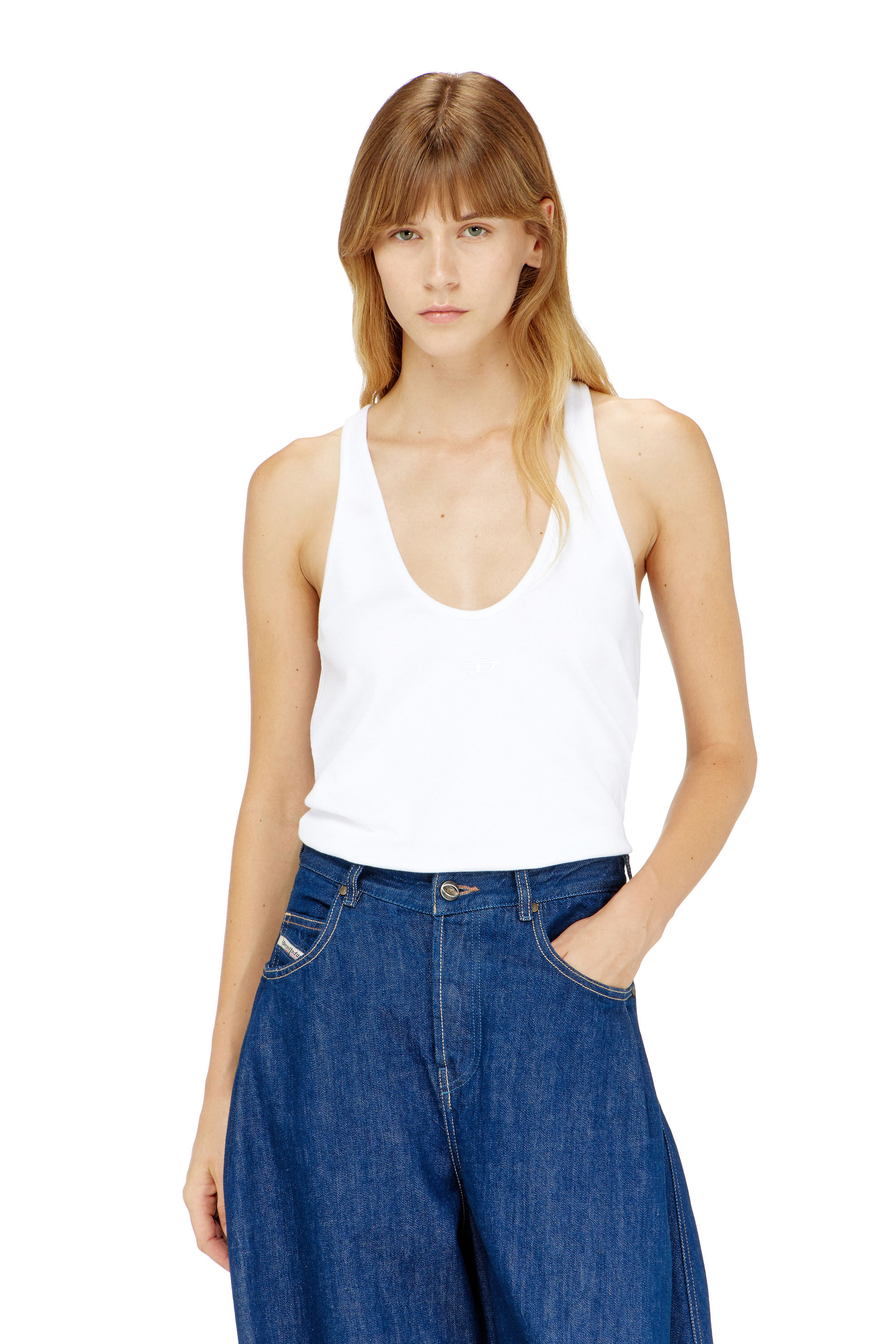 Diesel - T-IPSYA-LKDS, Damen Geripptes Tanktop mit Oval D in Wei&szlig; - 3