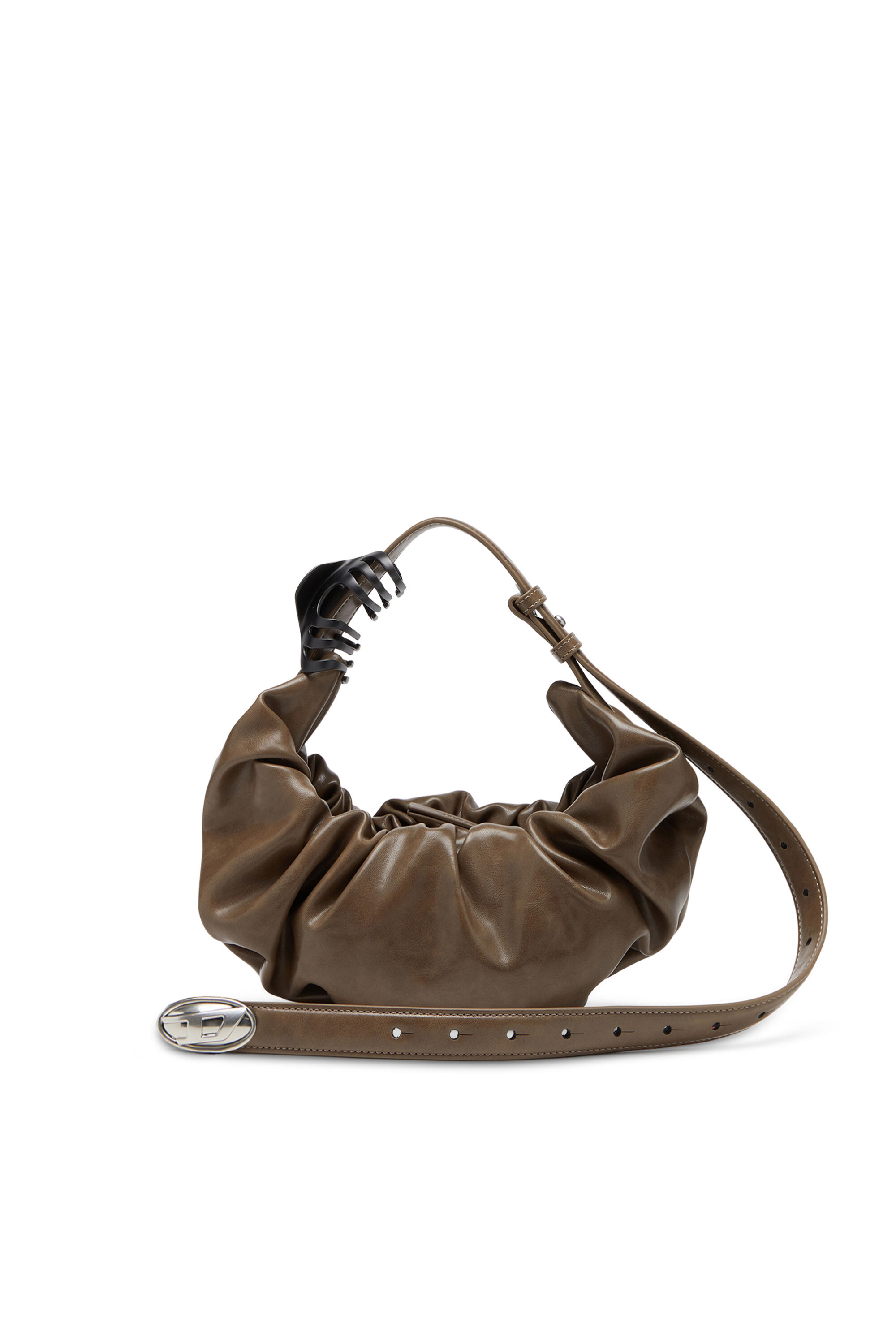 Diesel - GRAB-D HOBO S, Damen Kleine zerknitterte Hobo-Tasche aus glänzendem PU in Braun - 1