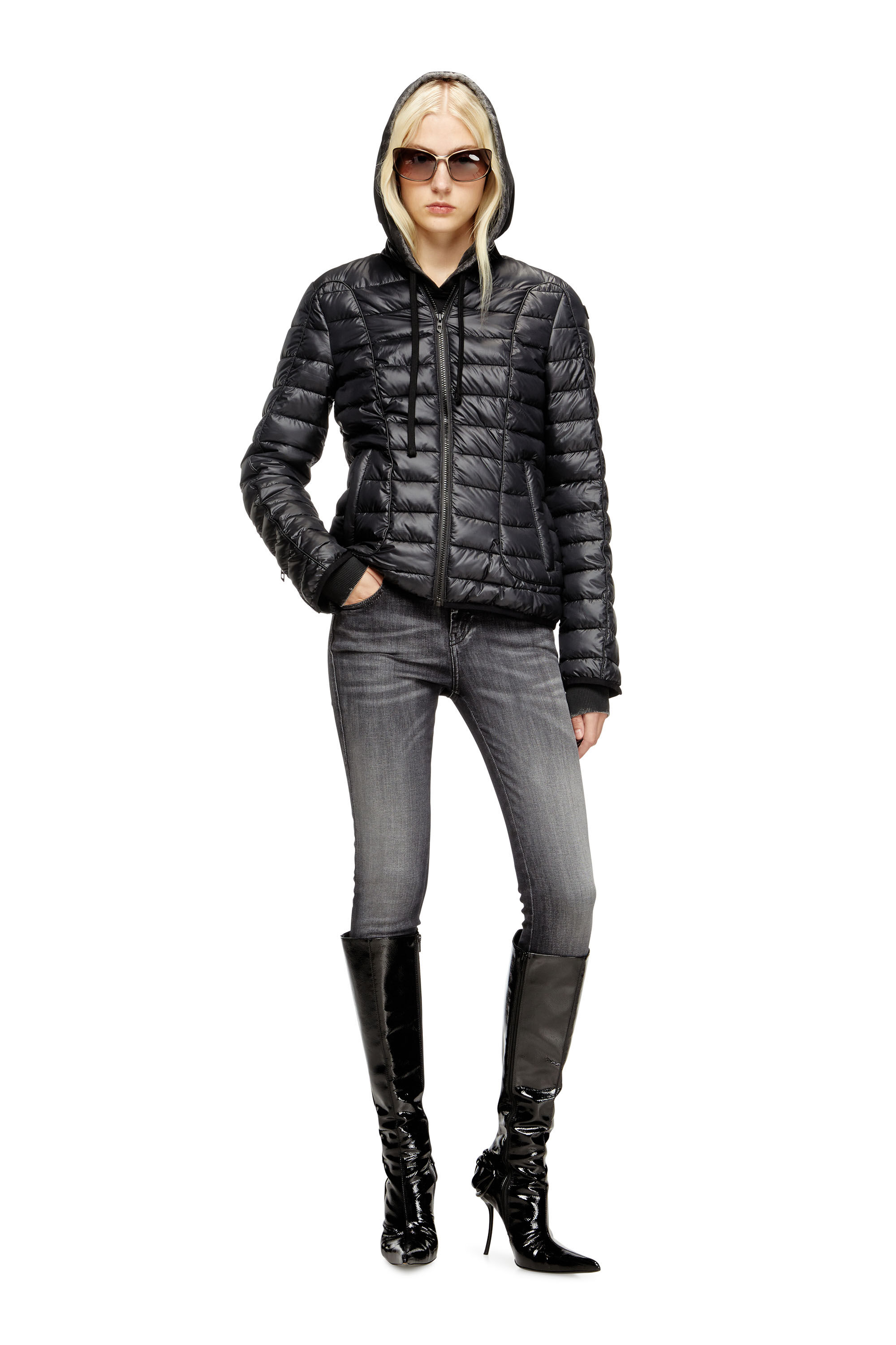 Diesel - W-PILOT-FEM, Damen Steppjacke mit Biker-Details in Schwarz - 1