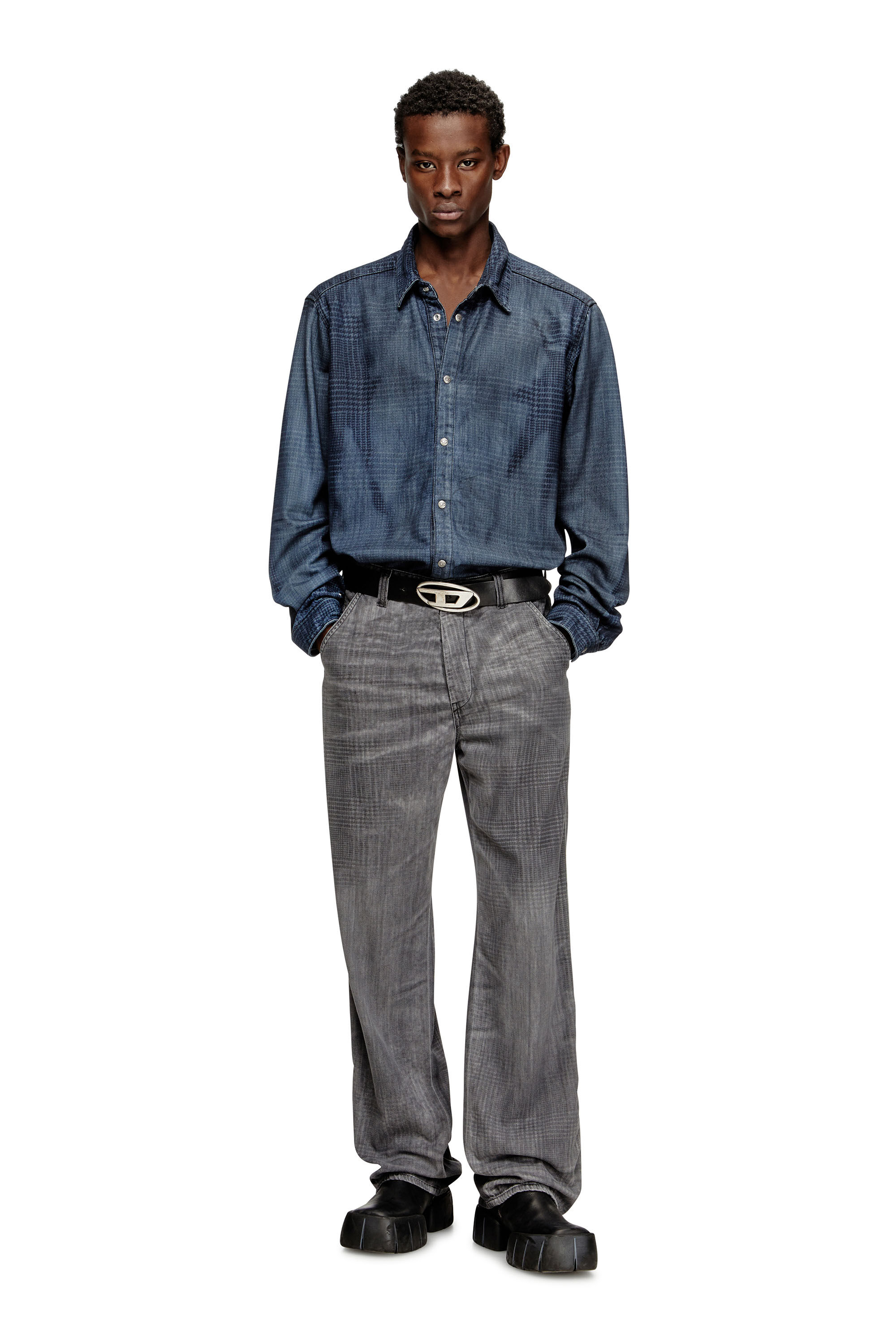 Diesel - D-SIMPLY-S13, Herren Hemd aus fließendem Prince of Wales Denim in Blau - 1