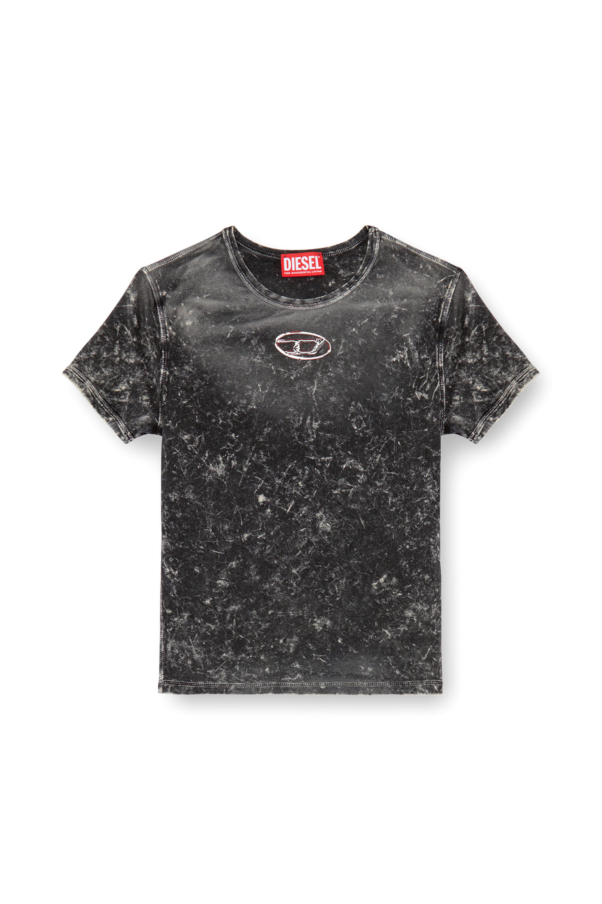 Diesel - T-UNCUTIES-P1, Damen Marmoriertes T-Shirt aus Stretch-Jersey in Schwarz - 2