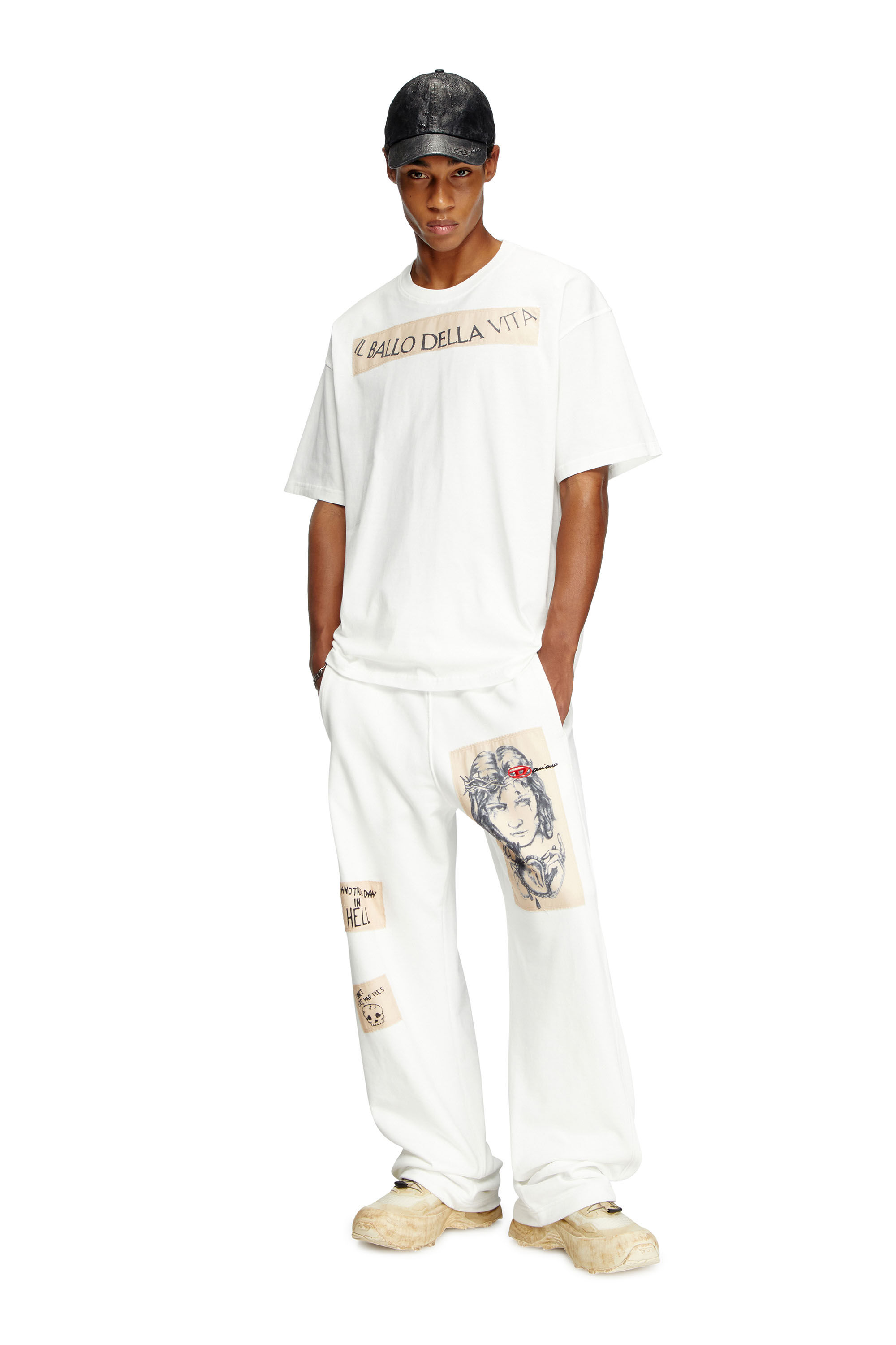 Diesel - T-BOXT-BALLO-DD, Unisex T-Shirt mit Tattoo-Patches in Weiß - 1