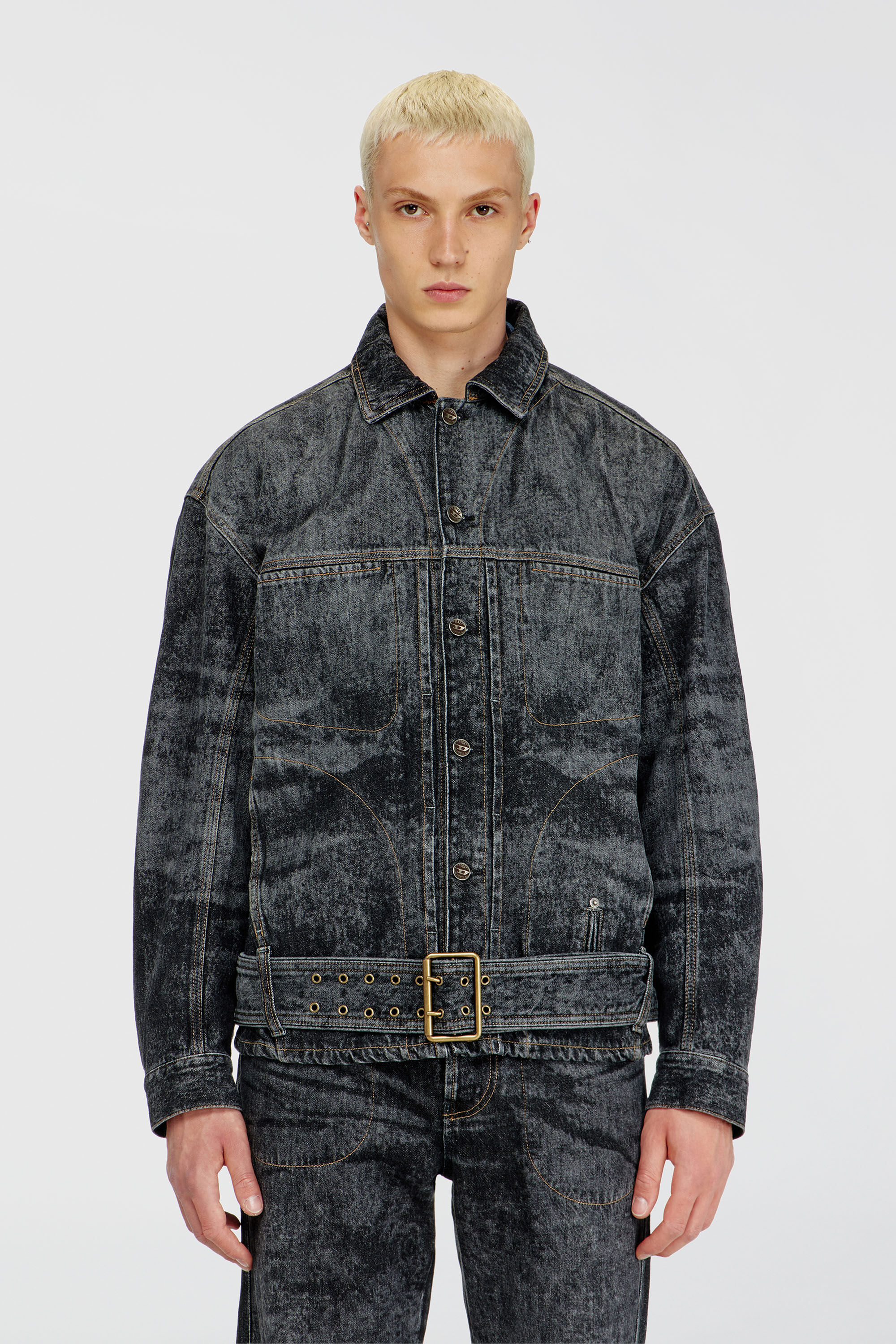 Diesel - D-VALERO-S, Herren Biker-inspirierte Jeansjacke in Dunkelgrau - 3