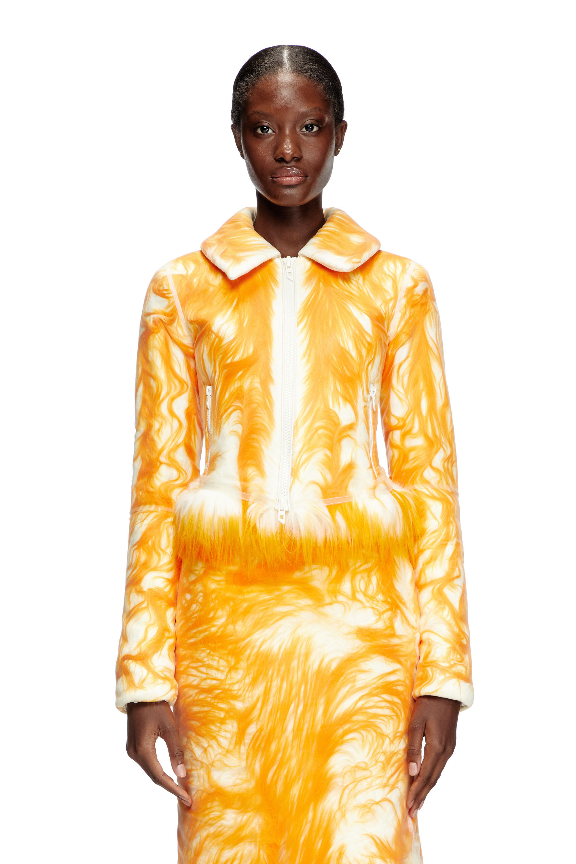 Women s Fluffy jacket with sheer tulle overlay Multicolor Diesel