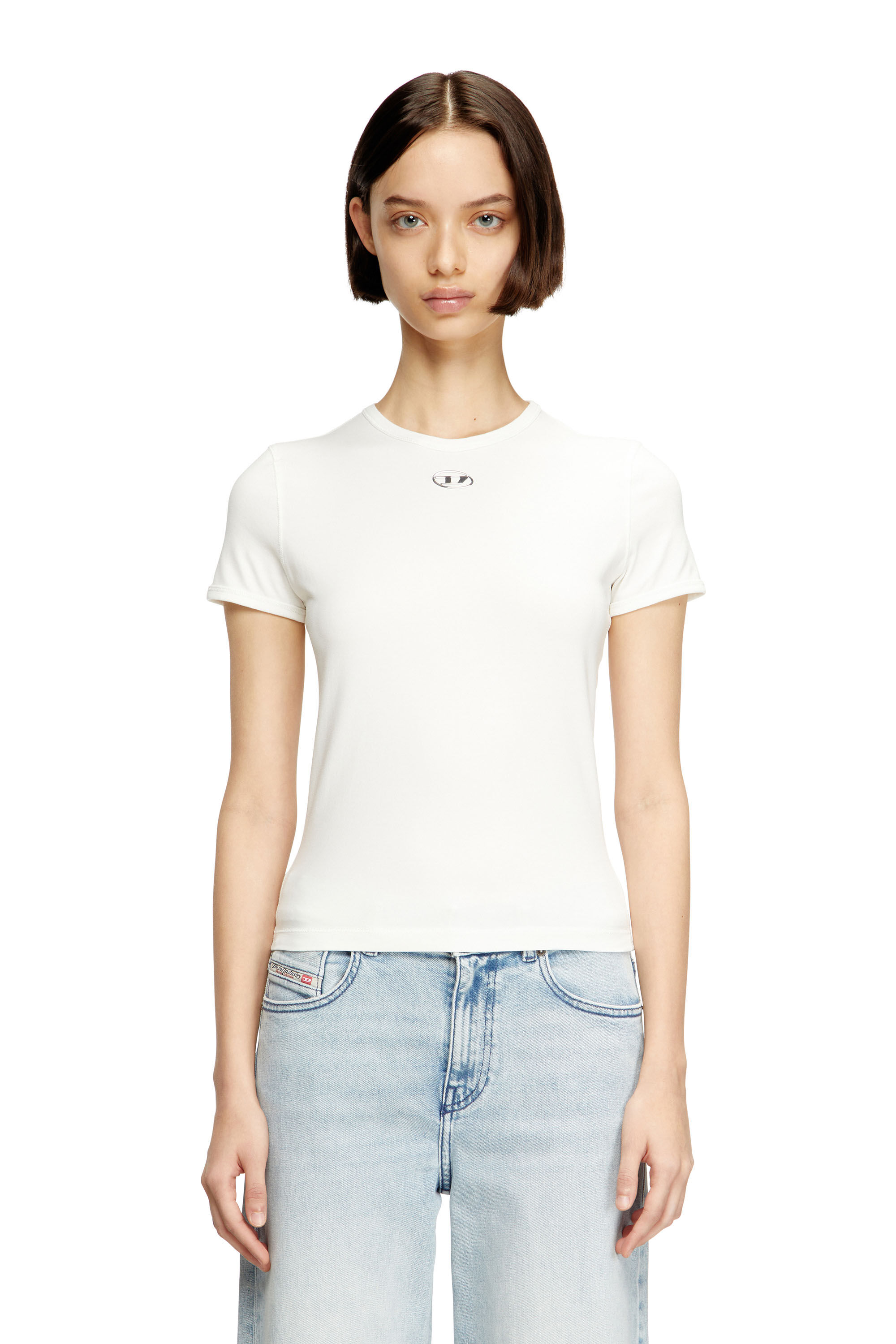Diesel - T-UNCUTIESLONG-OD, Damen Schmal geschnittenes T-Shirt mit metallischem Oval D in null - 2