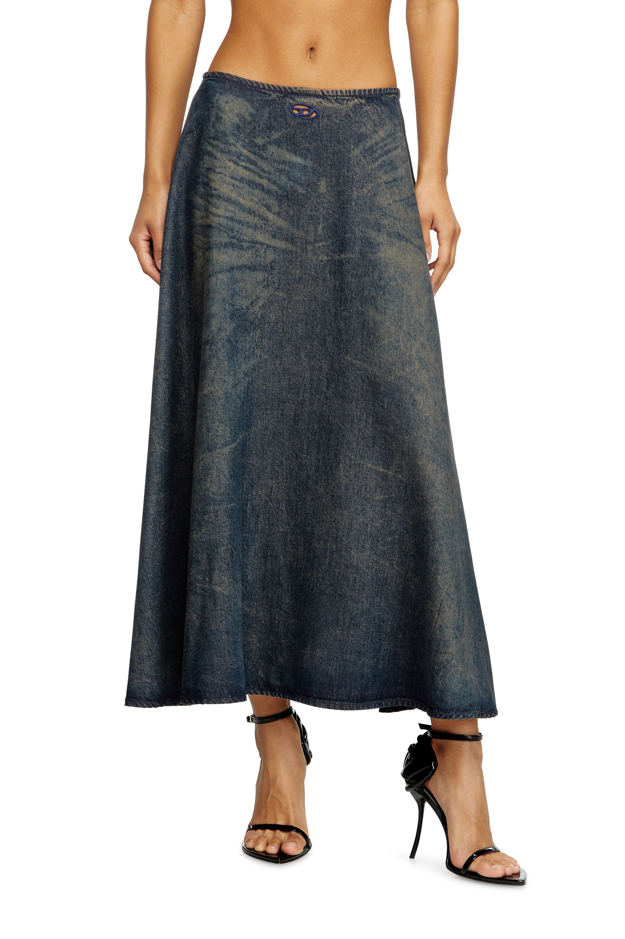 Diesel - DE-ANNIE-S, Damen Weit ausgestellter Rock aus fließendem Denim mit Schmutz-Effekt in null - 3