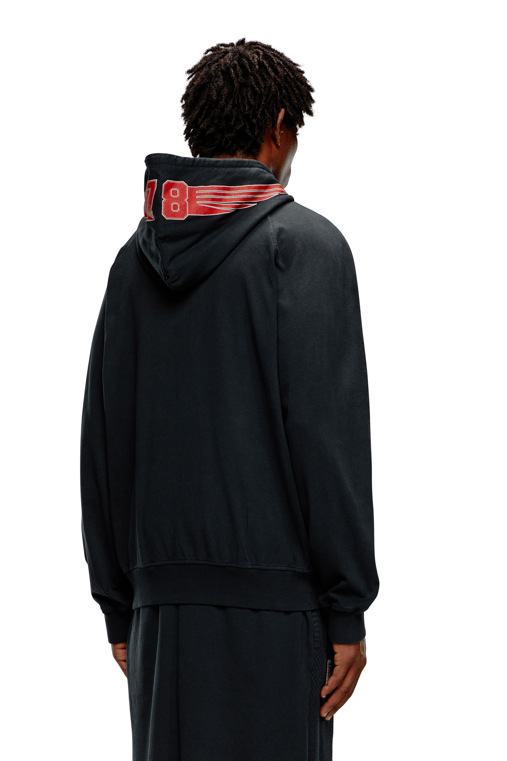 Diesel - S-CREK, Herren Hoodie mit College-Grafik und Reißverschluss in Schwarz - 3