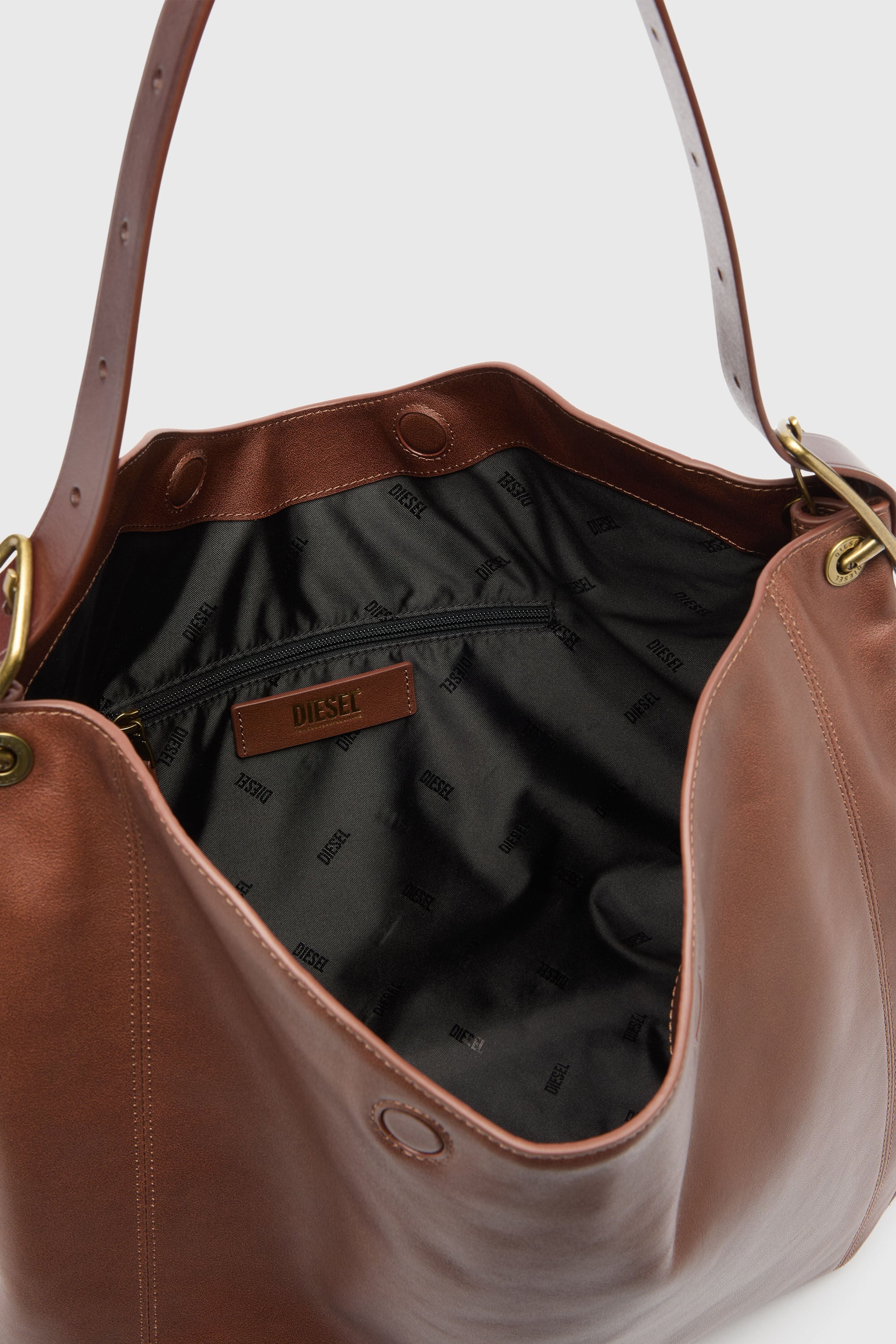 Diesel - D-LINE HOBO L, Damen D-Line Hobo-Tasche aus Leder in Dunkelbraun - 5