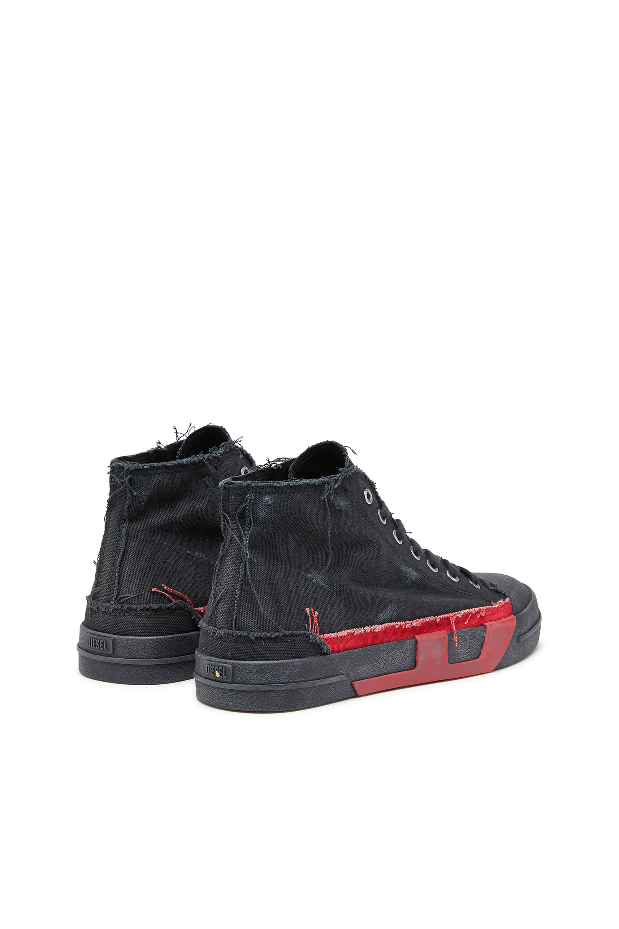Diesel - S-D-VERSE MID II, Herren High-Top-Sneakers aus Canvas in vielgetragener Optik in Schwarz/Rot - 3