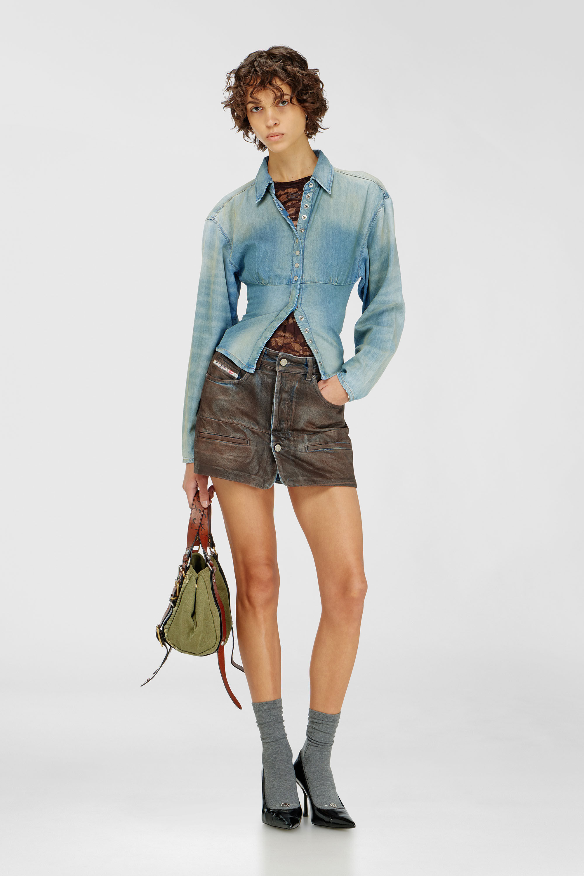 Diesel - DE-VIOLI-S1, Damen Denimhemd mit abgesetztem Design in Hellblau - 1